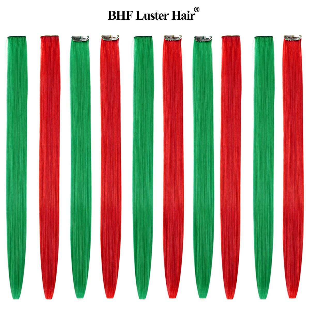 Bhf Green Red Hair Extensions Clip In Halloween Hair Accessories For Kids Girls Women Bright Vibrant Neon Hair Extensions Fairy