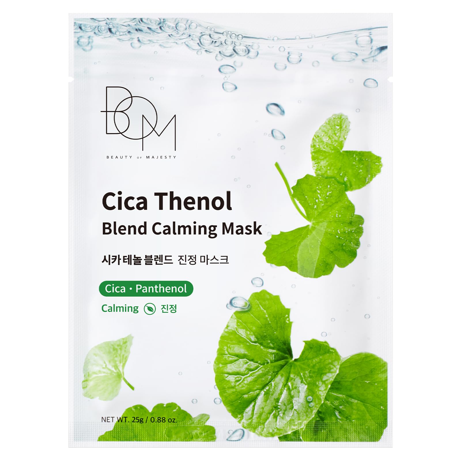 BOM Cica thenol Blend Calming Mask 10ea, Jelly Sheet Mask with Jeju Cica Leaf, Panthenol Calming, Deep Hydration with Refreshing