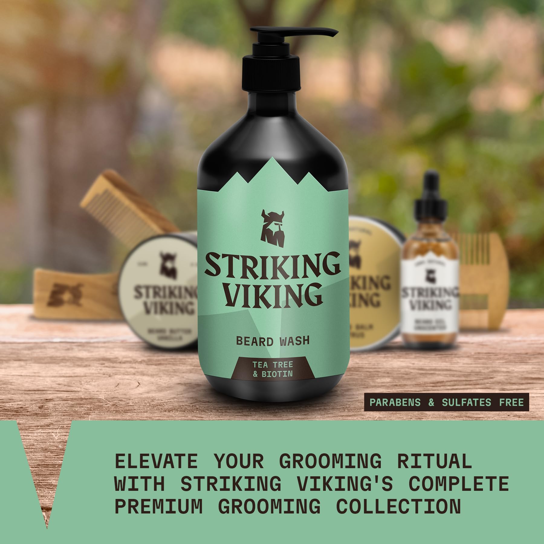 Striking Viking Beard Wash 17 Oz With Tea Tree & Biotin - Tea Tree Scented Beard Shampoo For Men Paraben & Sulfate Free - Deep C
