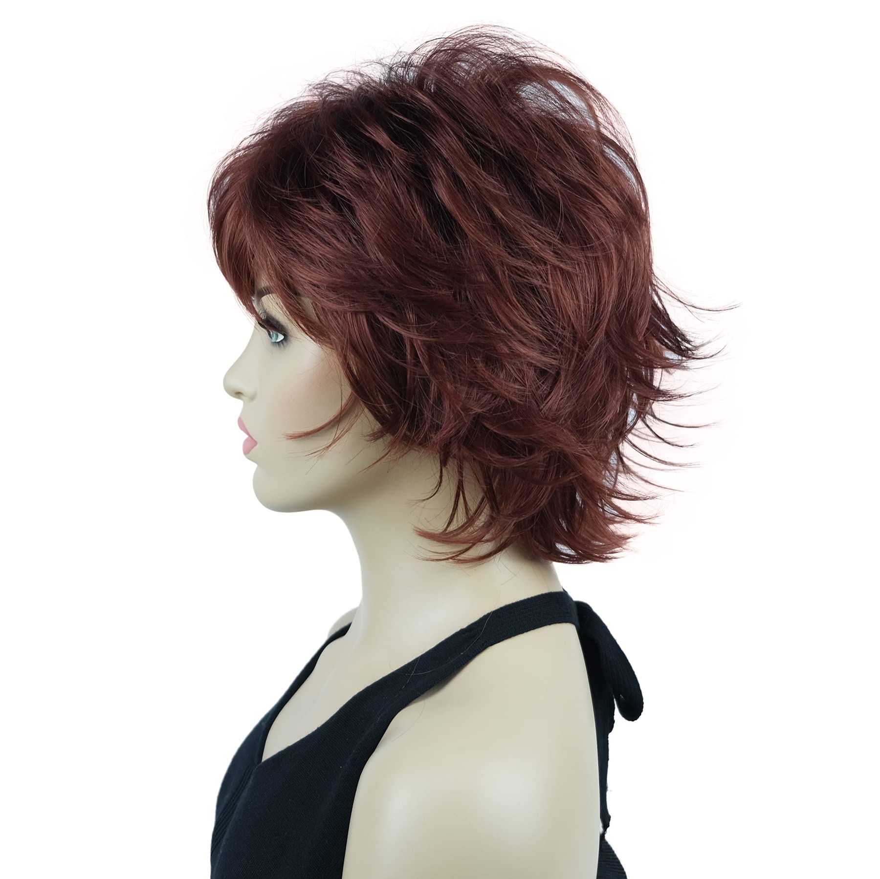Lydell Short Layered Shaggy Wavy Full Synthetic Wigs 130 Copper Red