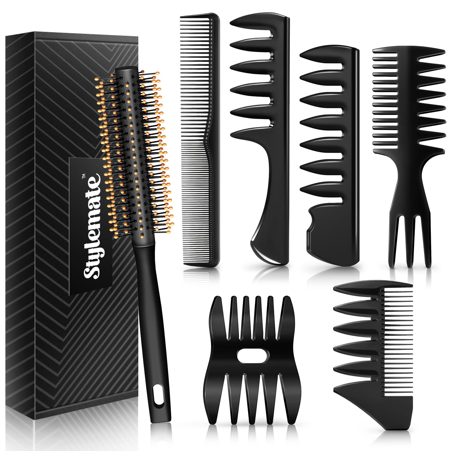 Stylemate Men 's Hair Styling Combs and Brush Set - Roller Brush for Adding Volume, Pompadour, Slicked-back, Fauxhawk, Undercut 