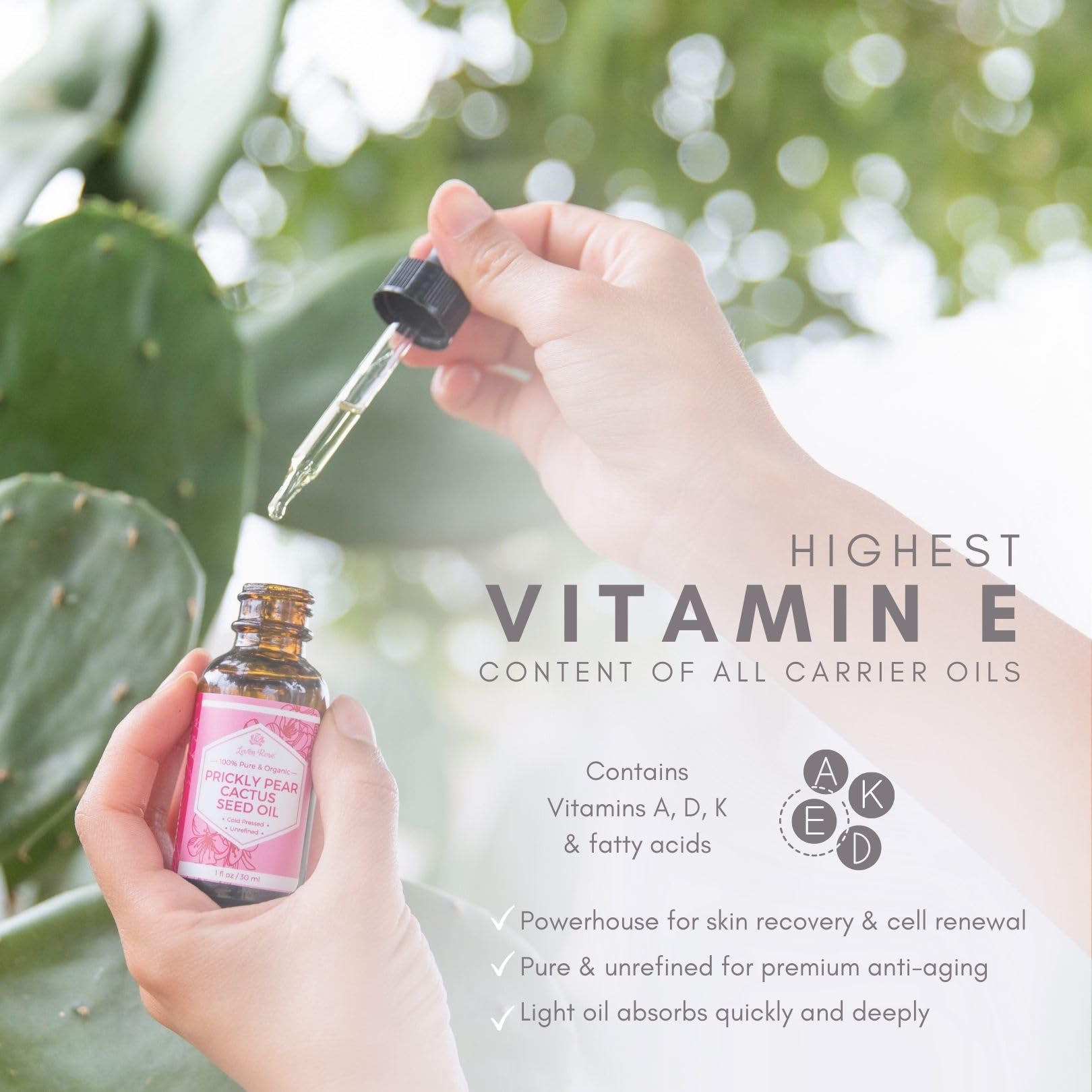 Leven Rose Prickly Pear Seed Oil (Barbary Fig) 100% Pure Organic Prickly Pear Oil, Extra Virgin, Cold Pressed, All Natural Face,