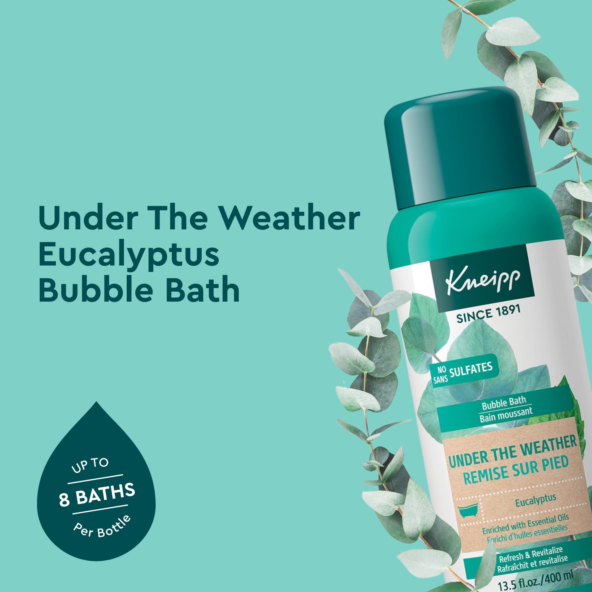 Kneipp Under The Weather Eucalyptus Aromatherapy Bubble Bath - Good For Respiratory Wellness - Vegan - Sulfate Free - 13.5 Fl Oz