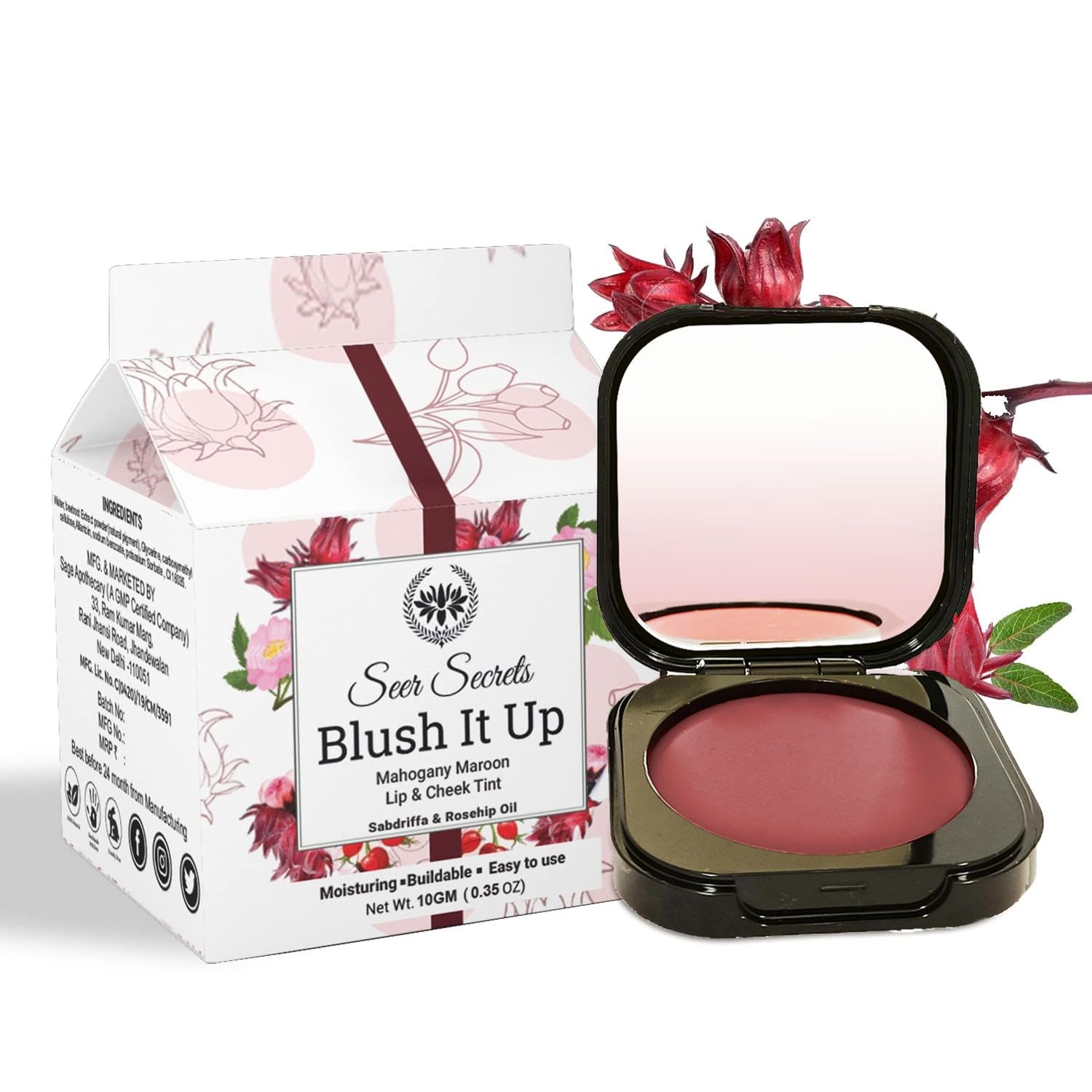 Seer Secrets Natural Blush It Up Lip And Cheek Tint For Long Lasting Moisturizing Lips | Mahogany Maroon Blush It Up 10Gm