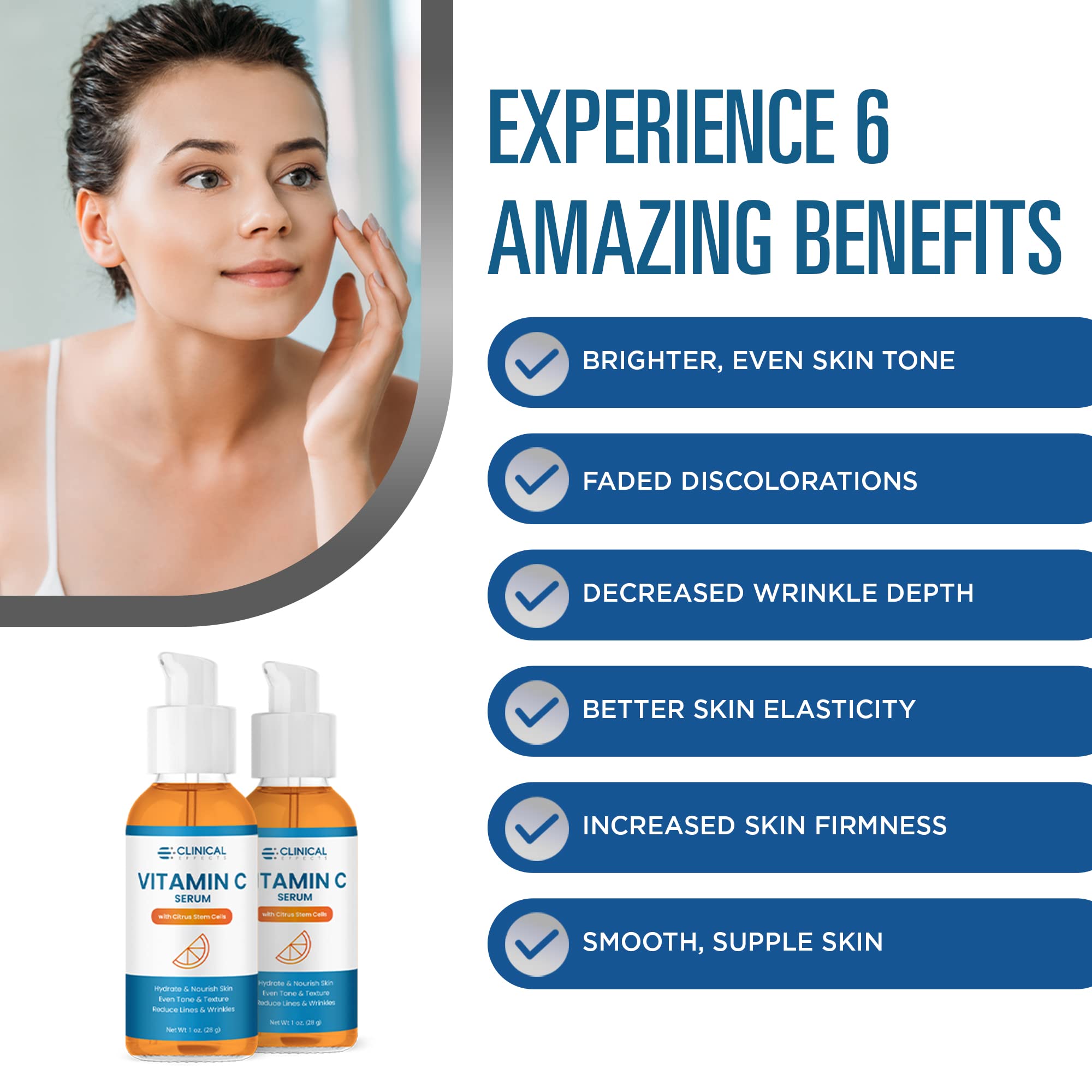 Clinical Effects Vitamin C Serum - Skin Brightening Serum with Hyaluronic Acid - Antioxidant Serum for Face - Sensitive, Acne-Pr