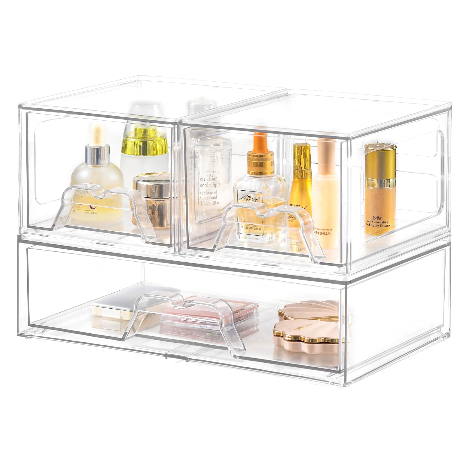3 Pack Stackable Storage Drawers Clear Acrylic Organizer Makeup Bathroom Organizer and Storage for Beauty Supplies,Ideal for Van
