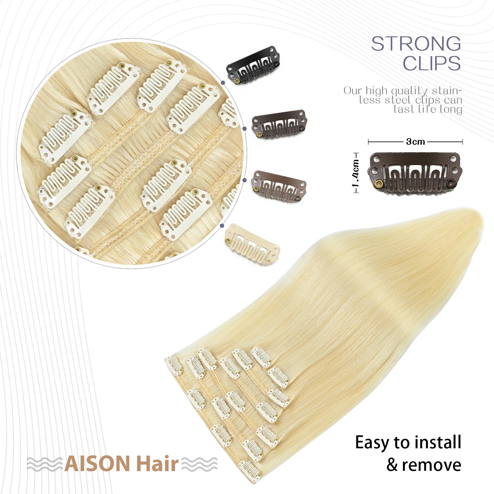 Platinum Blonde Clip in Hair Extensions Real Human Hair 70G 100% Remy Human Hair Soft Silky Straight for Fashion Women 7pcs 16cl