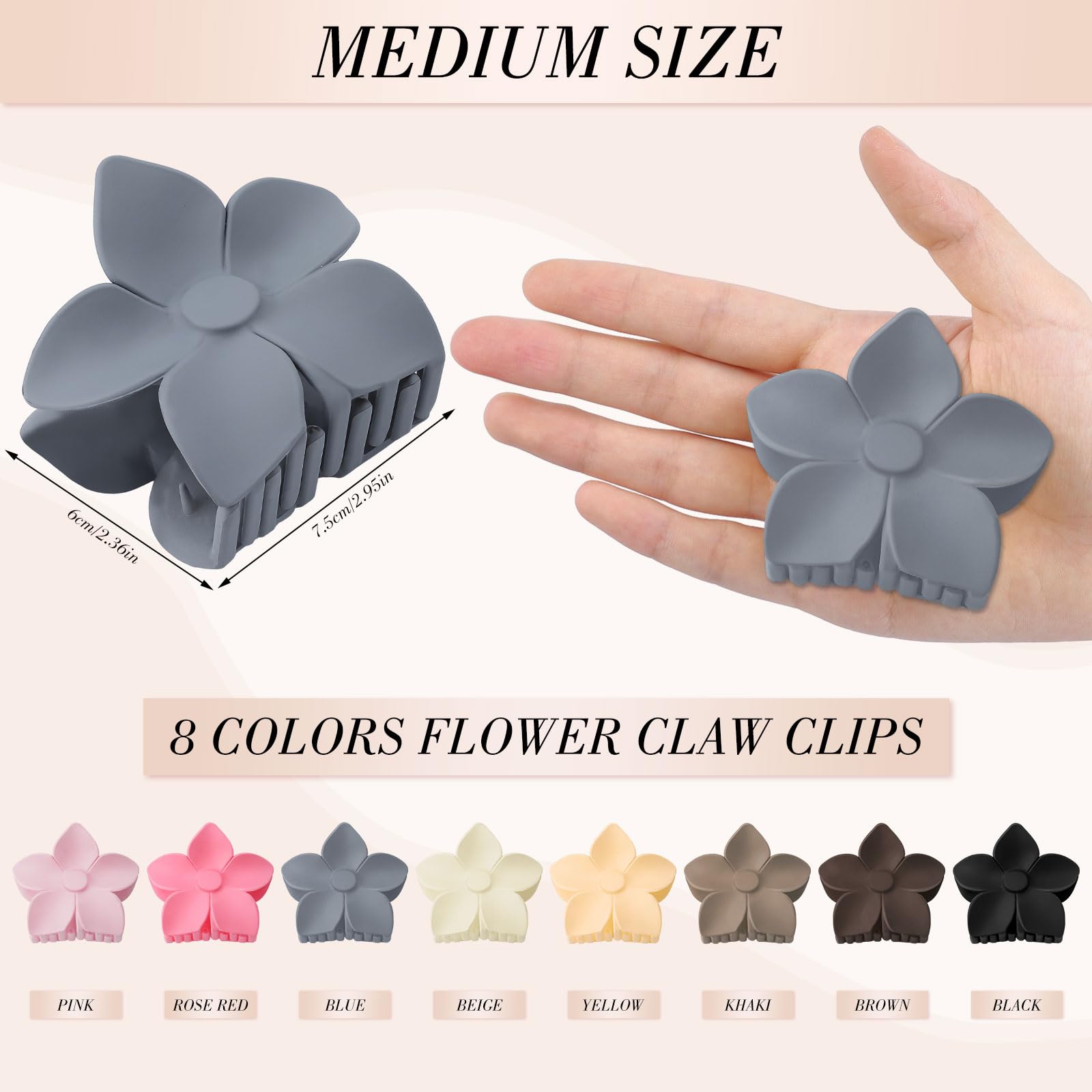 Obeoby 8 Pcs Flower Claw Clips, Medium Hair Claw Clips For Thin Hair Hawaiian Flower Hair Clips Hibiscus Claw Clips Hair Accesso