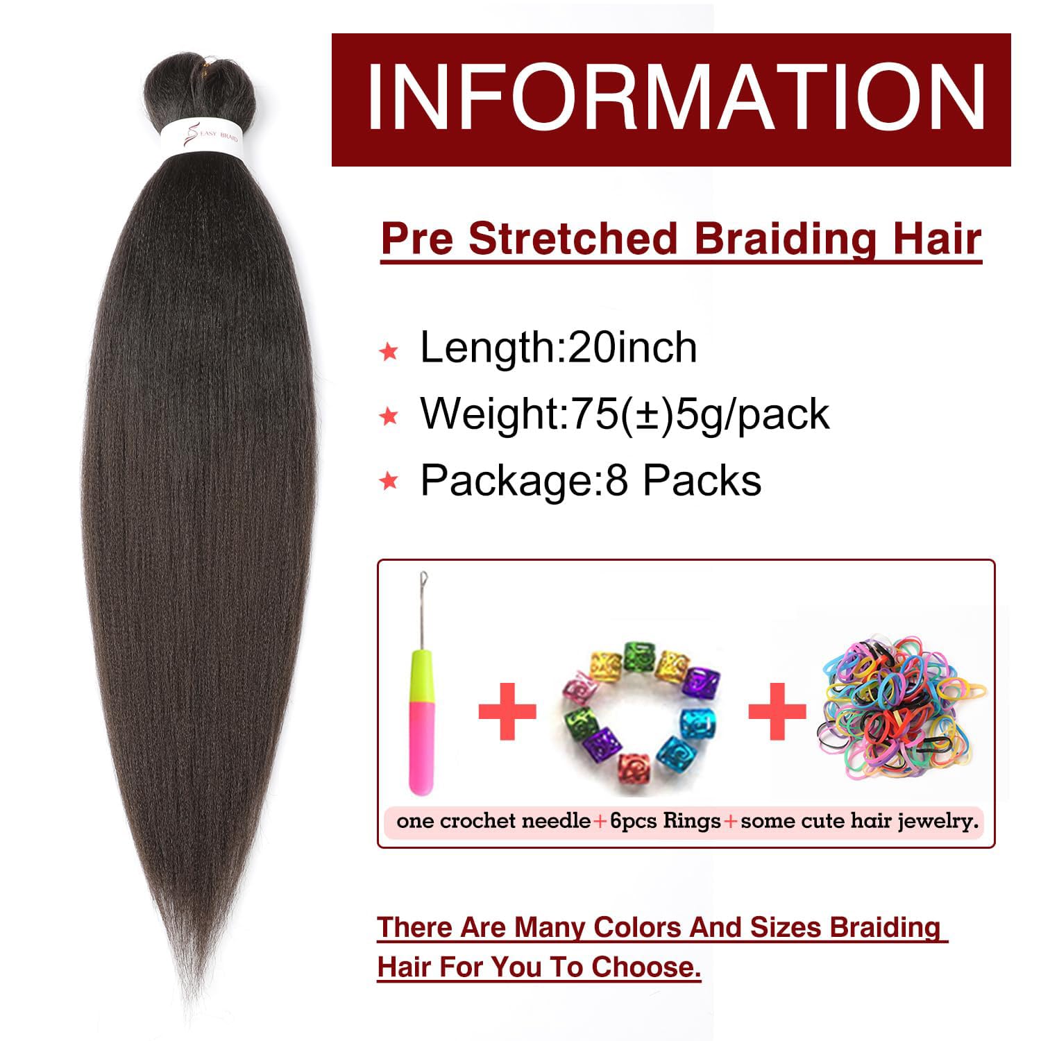 Braiding Hair Pre Stretched 20 ' '-8 Packs Synthetic Braiding Hair Crochet Braids Braiding Hair Hot Water Setting Professional S