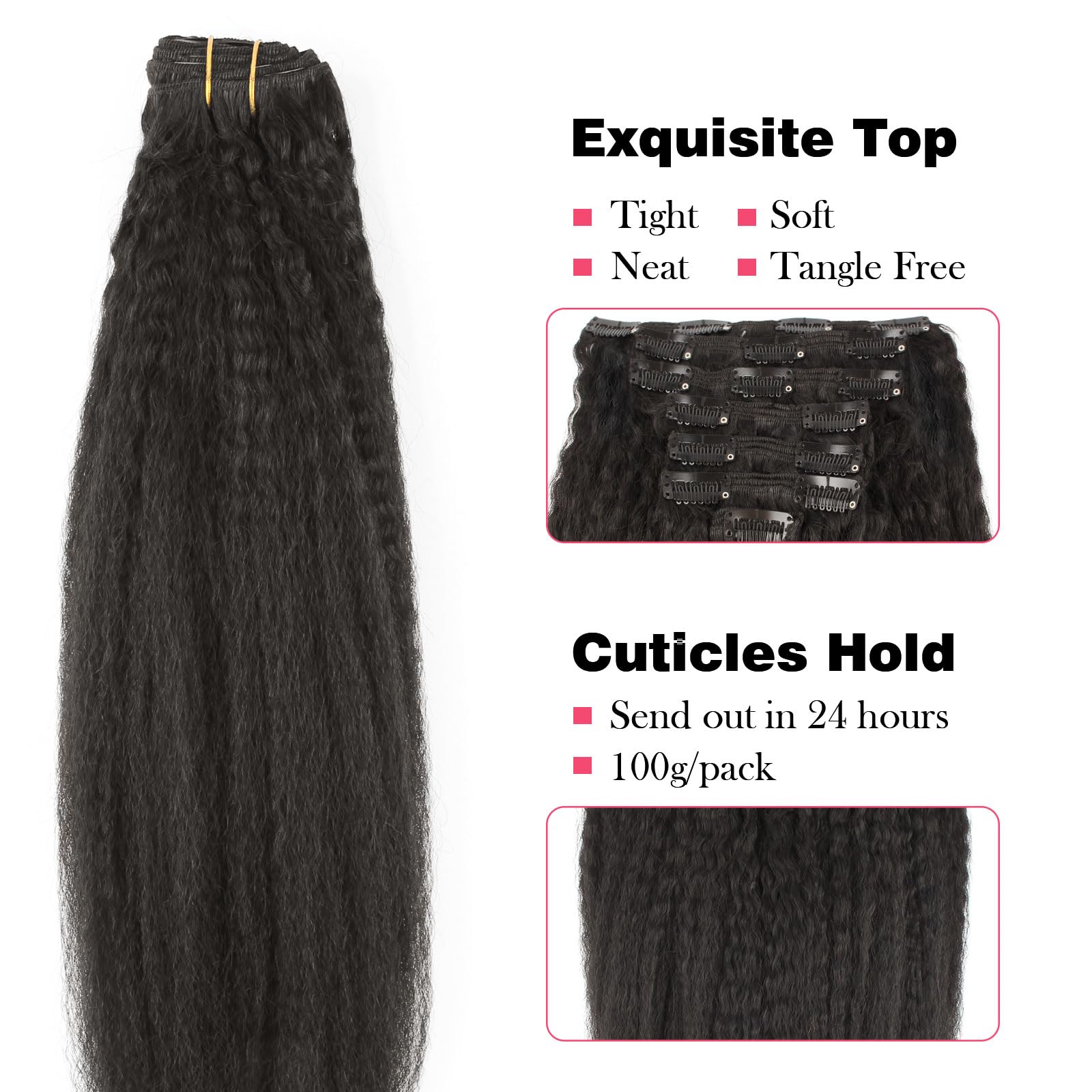 Sassina Afro Kinky Straight Clip In Human Hair Extensions Virgin Brazilian African American Straight Clip On Hair For Black Wome