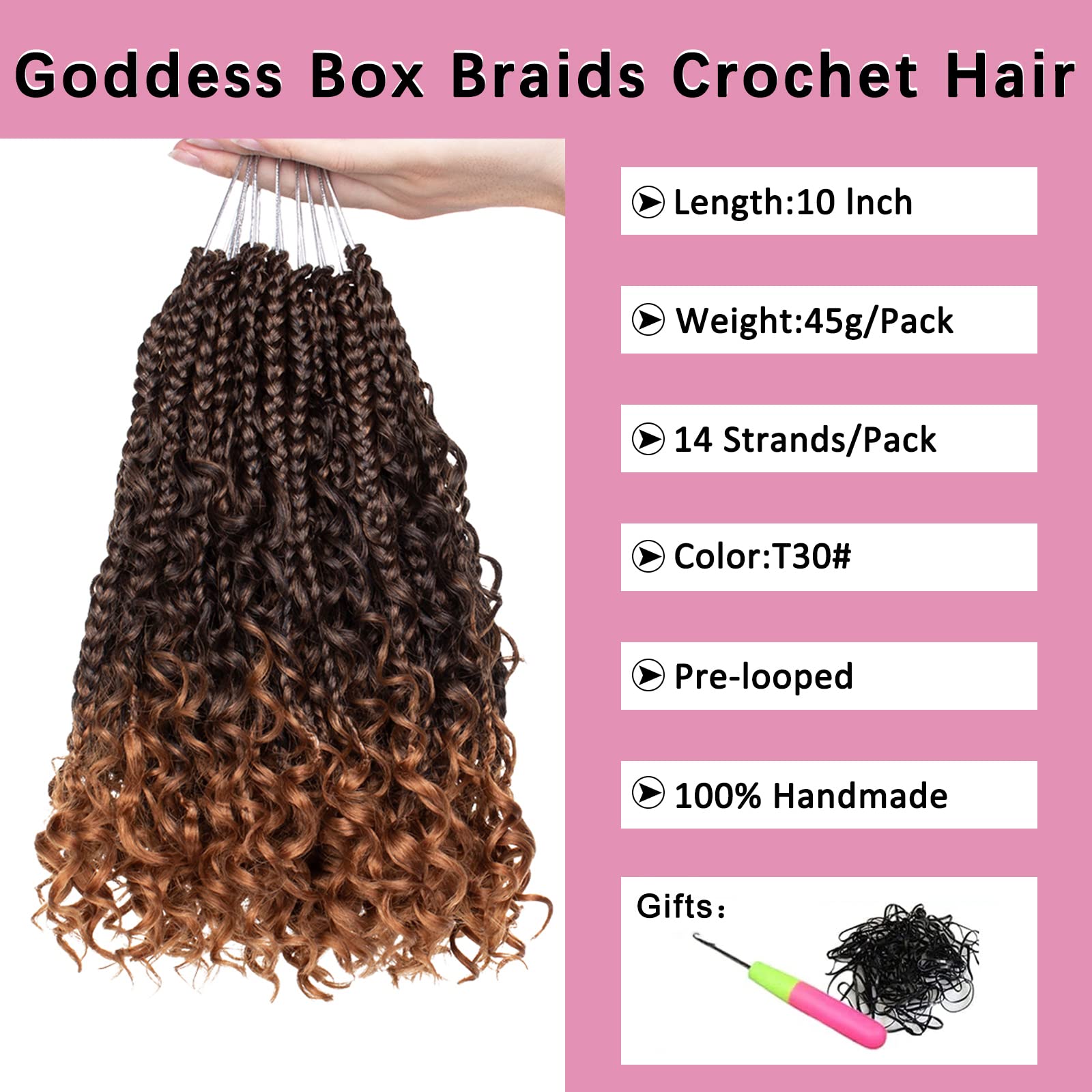 Cookoo 10 Inch Goddess Box Braids Crochet Hair 8 Packs Goddess Crochet Hair Pre Looped With Curly Ends Synthetic Bohemian Hippie