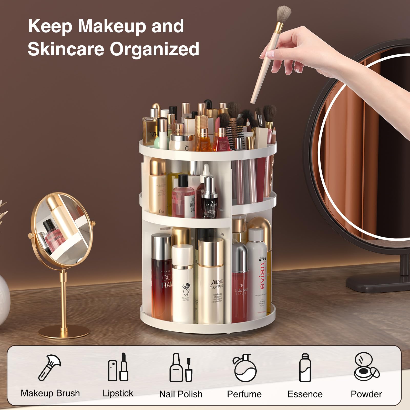 360 Large Rotating Makeup Organizer Countertop, Clear Acrylic Makeup Organizers, Organizador De Perfumes, 7 Layers Large Make Up