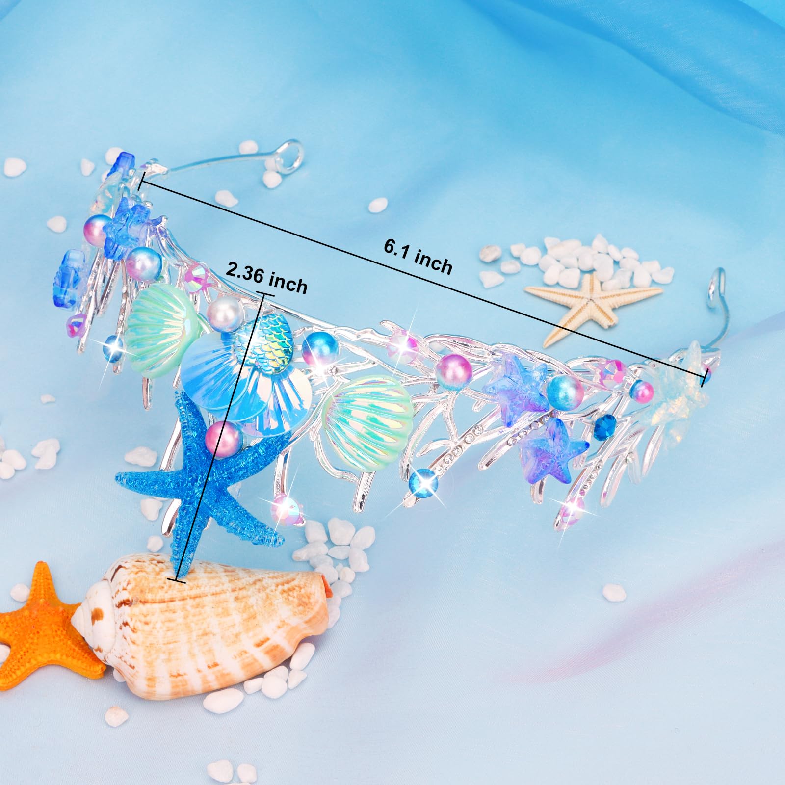 Cieher Mermaid Crown For Women Girls Mermaid Princess Blue Starfish Tiara Seashell Crown Mermaid Party Mermaid Birthday Decorati