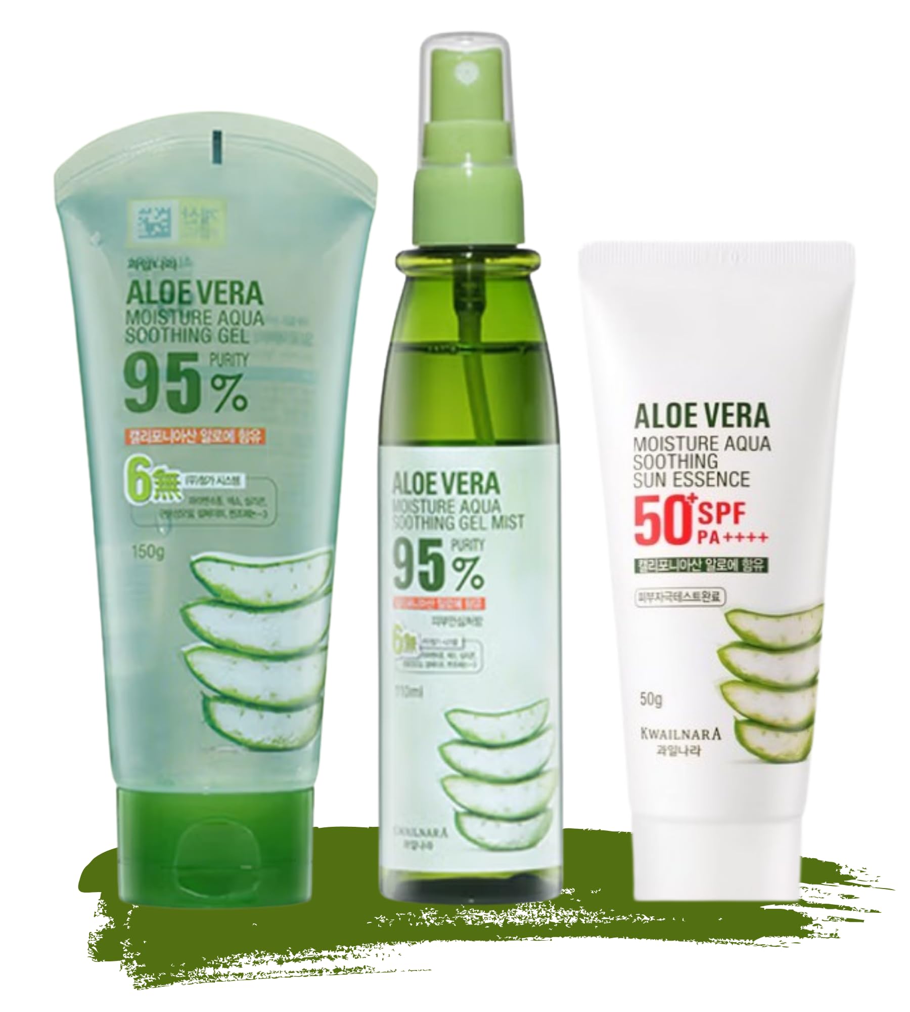 Aloe Vera Skincare Set, Korean Skin Care Kit with Soothing Gel 150g, Facial Mist 110ml & SPF50+ Sunscreen 50g, Hydrating Travel 
