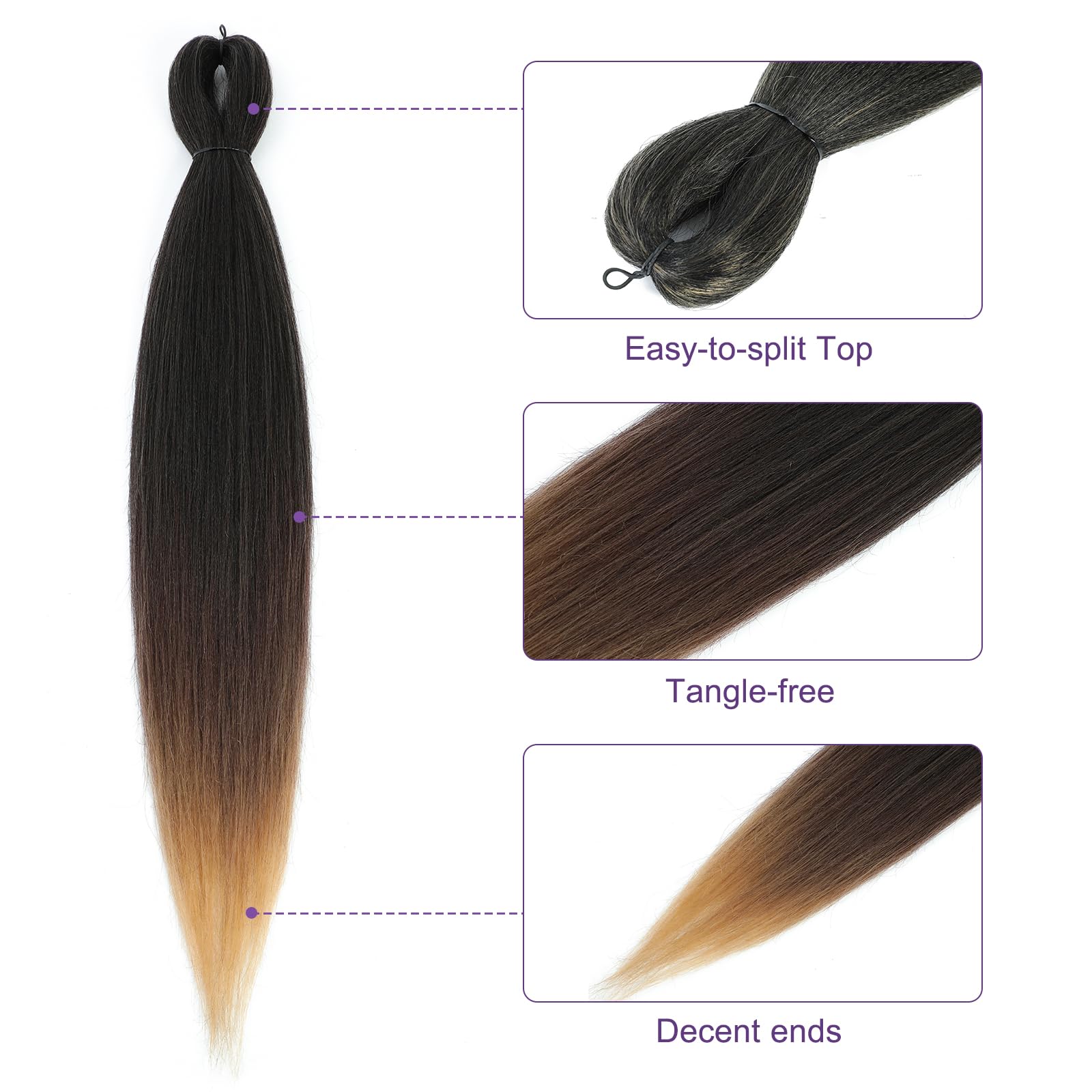 Rosdina Pre-Stretched Braiding Hair - 26 Inch Ombre Hair Extension Braiding Hair Pre-Stretched Professional Synthetic Fiber Croc