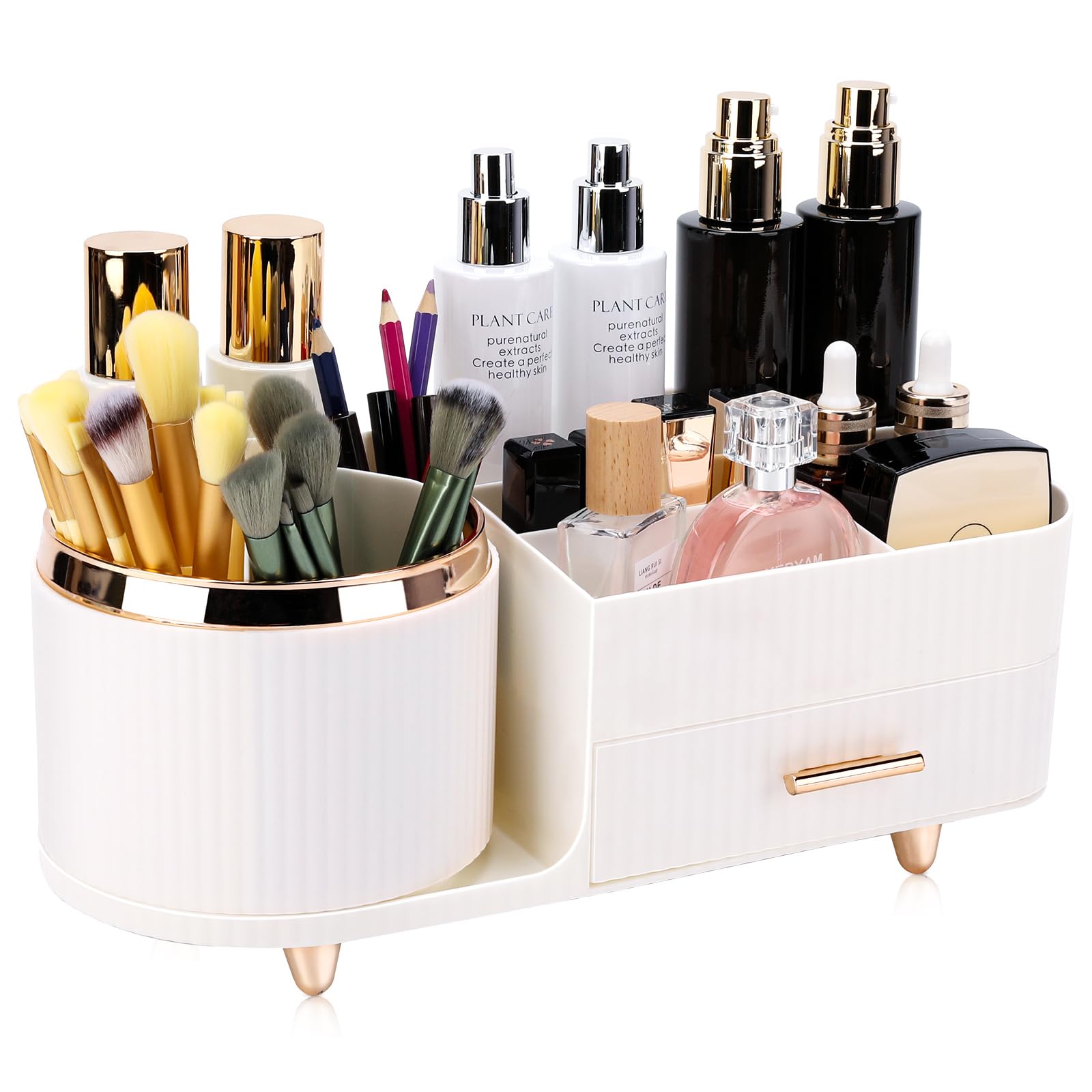 Beborxue 360 Rotating Makeup Organizer for Vanity with Drawers, Large Capacity Cosmetic Display Case, skincare organizer, Cosmet