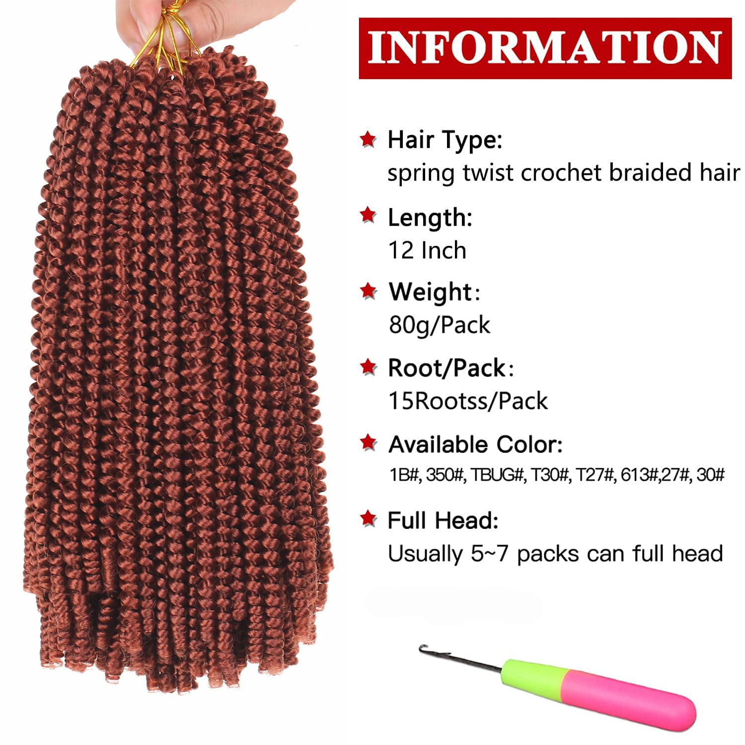 Xtrend 12 Inch Copper Red Spring Twist Hair For Butterfly Faux Locks Short Crochet Braids Hair Synthetic Fluffy Hair Extension F