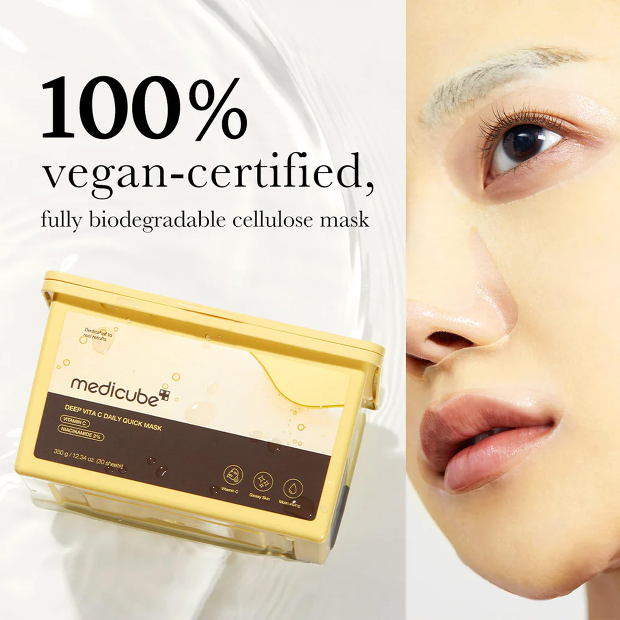 Medicube Deep Vita C Daily Quick 30 Sheet Masks - Vegan Certified, Quick Dispenser, Triple Vitamin Complex For Radiance And Hydr