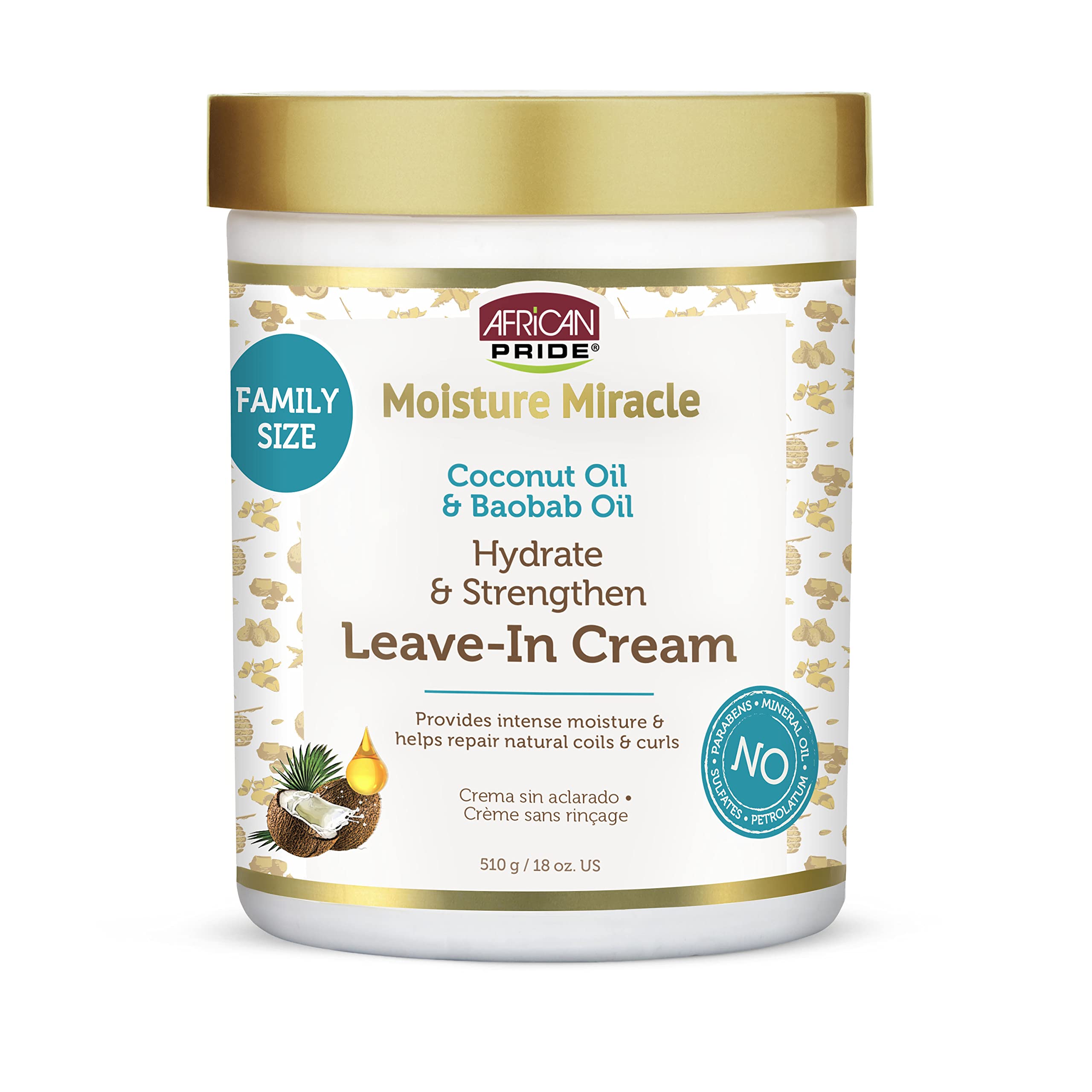 African Pride Moisture Miracle Coconut Oil & Baobab Oil Leave-In Hair Cream - Provides Intense Moisture & Helps Repair Natural C