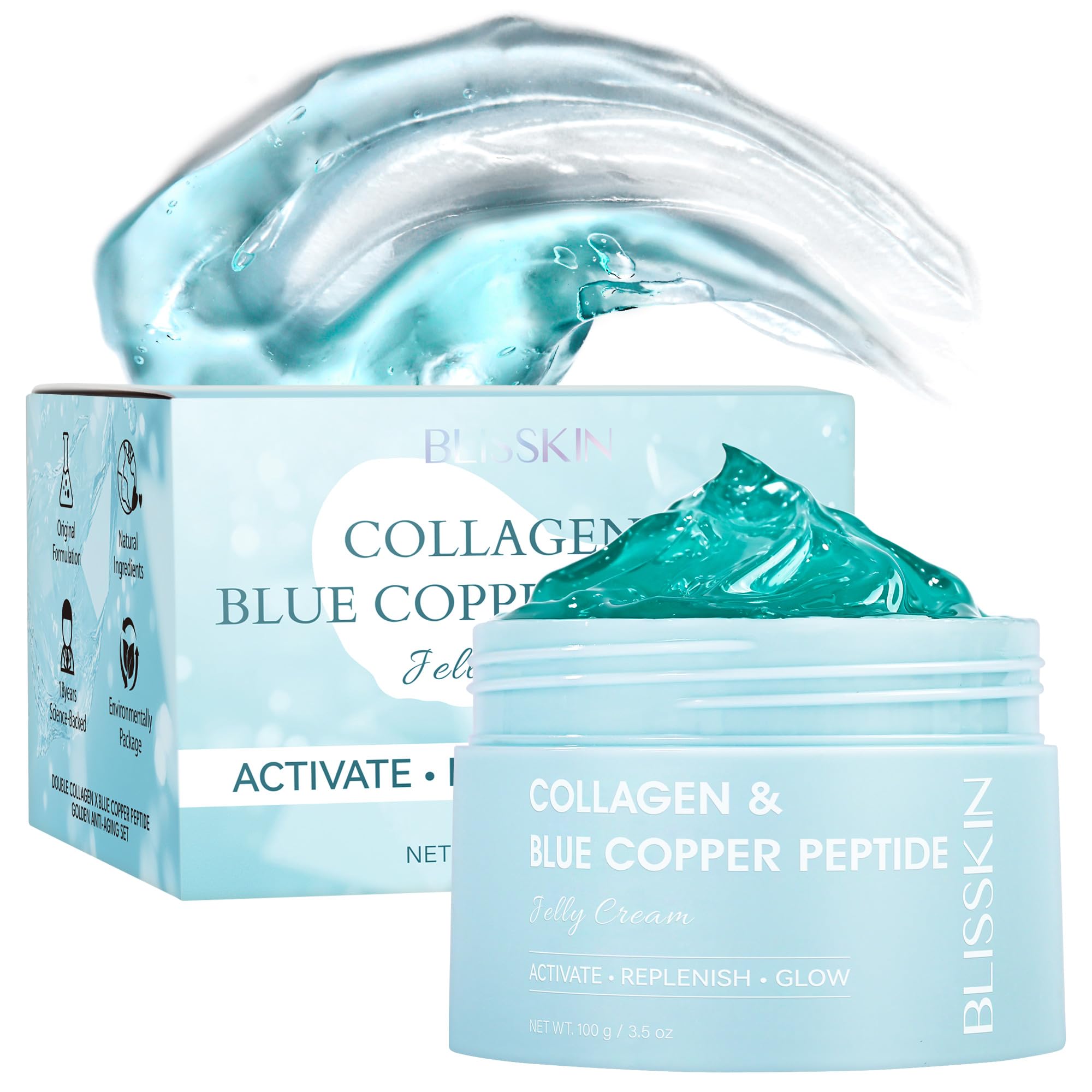 Collagen Jelly Cream, Triple Collagen Face Moisturizer Gel With Blue Copper Peptides & Collagen | Elasticity & Hydration | Repai