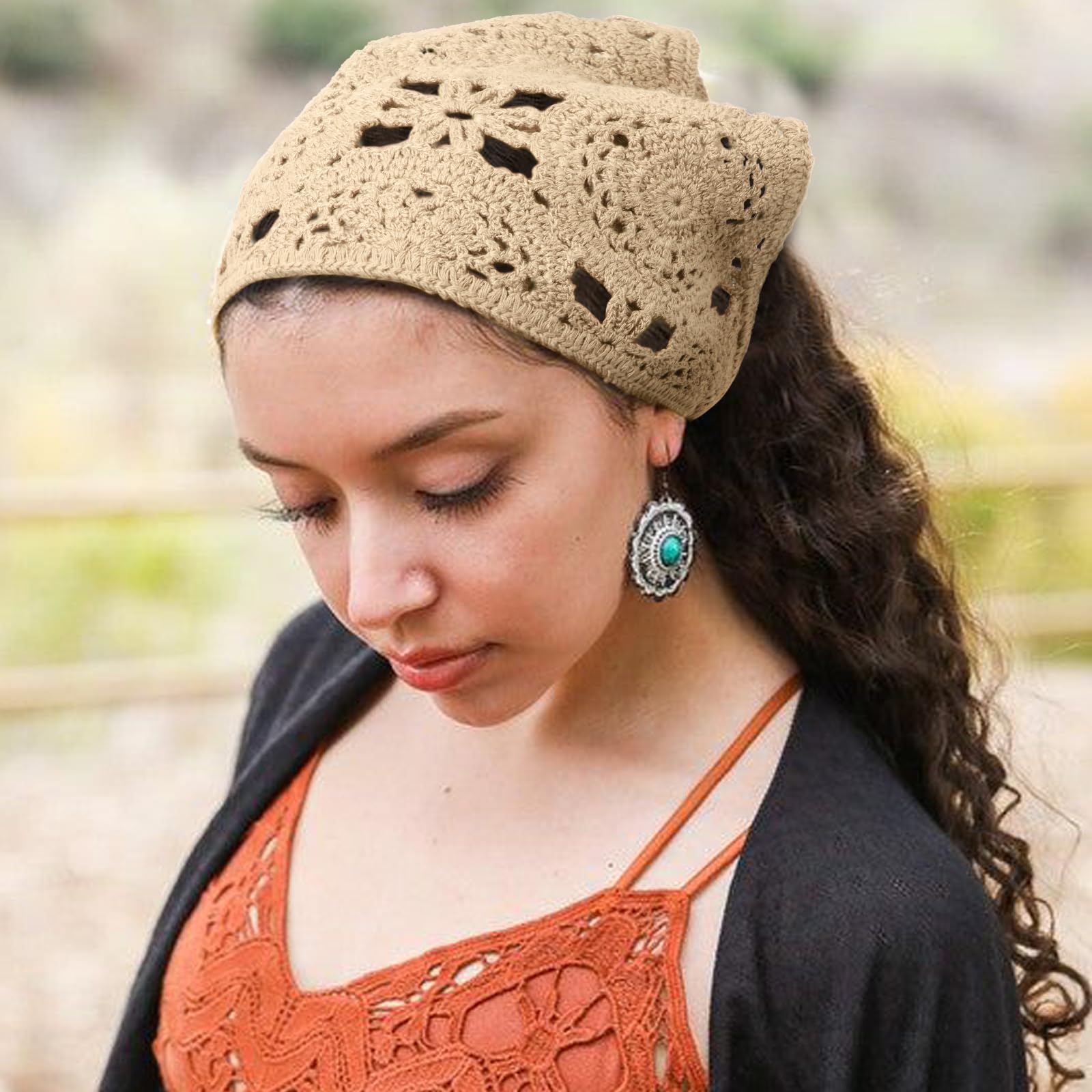 Dreshow Floral Crochet Hair Bandana 2 Pcs Tie Knotted Headscarf Vintage Headband Knitted Head Kerchief For Women & Girls