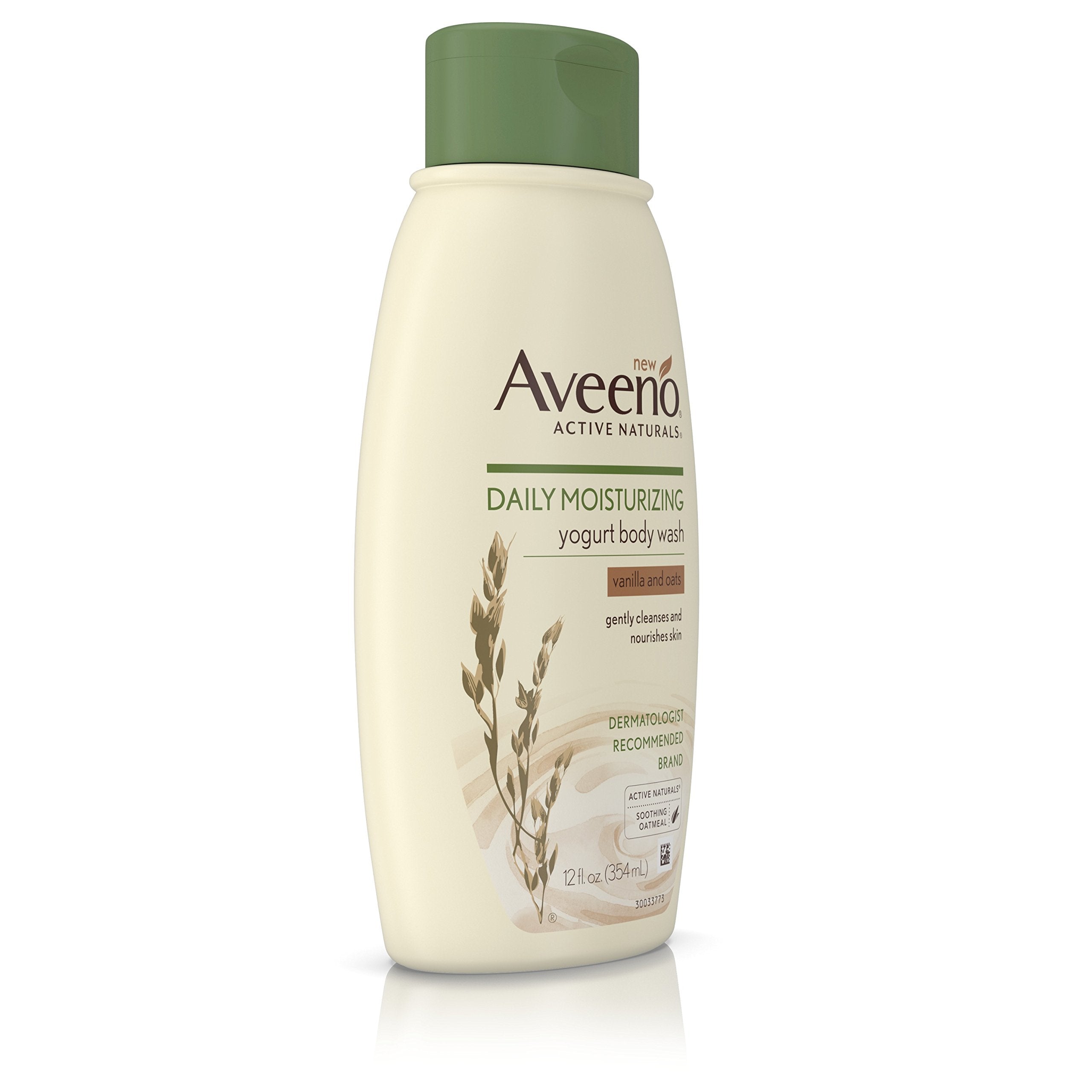 Aveeno Daily Moisturizing Yogurt Body Wash for Dry Skin with Soothing Oat & Vanilla Scent, Gentle Body Cleanser, 12 fl. oz (Pack