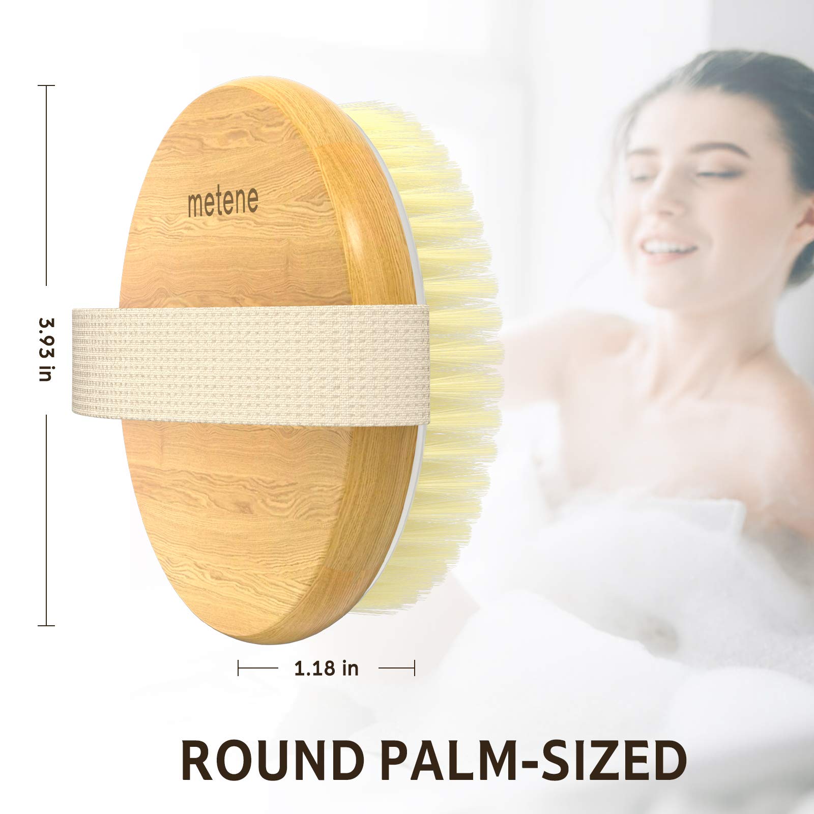 Metene 2 Pack Bamboo Dry Body Brushes, Shower Brush Wet And Dry Brushing, Dry Brush For Cellulite And Lymphatic, Body Scrubber W