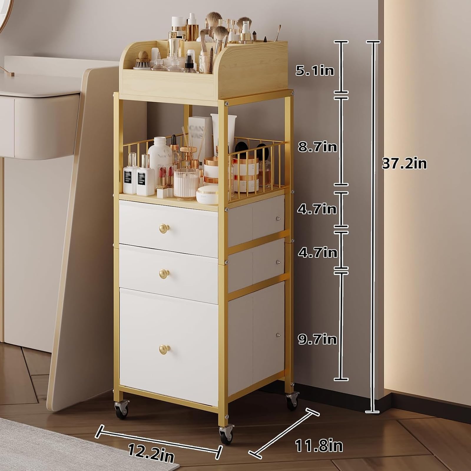 Makeup Organizer Cart with Drawers, Floor Skincare Organizers Make Up Organizers-Vanity Organizer Cosmetic Display Cases Holder