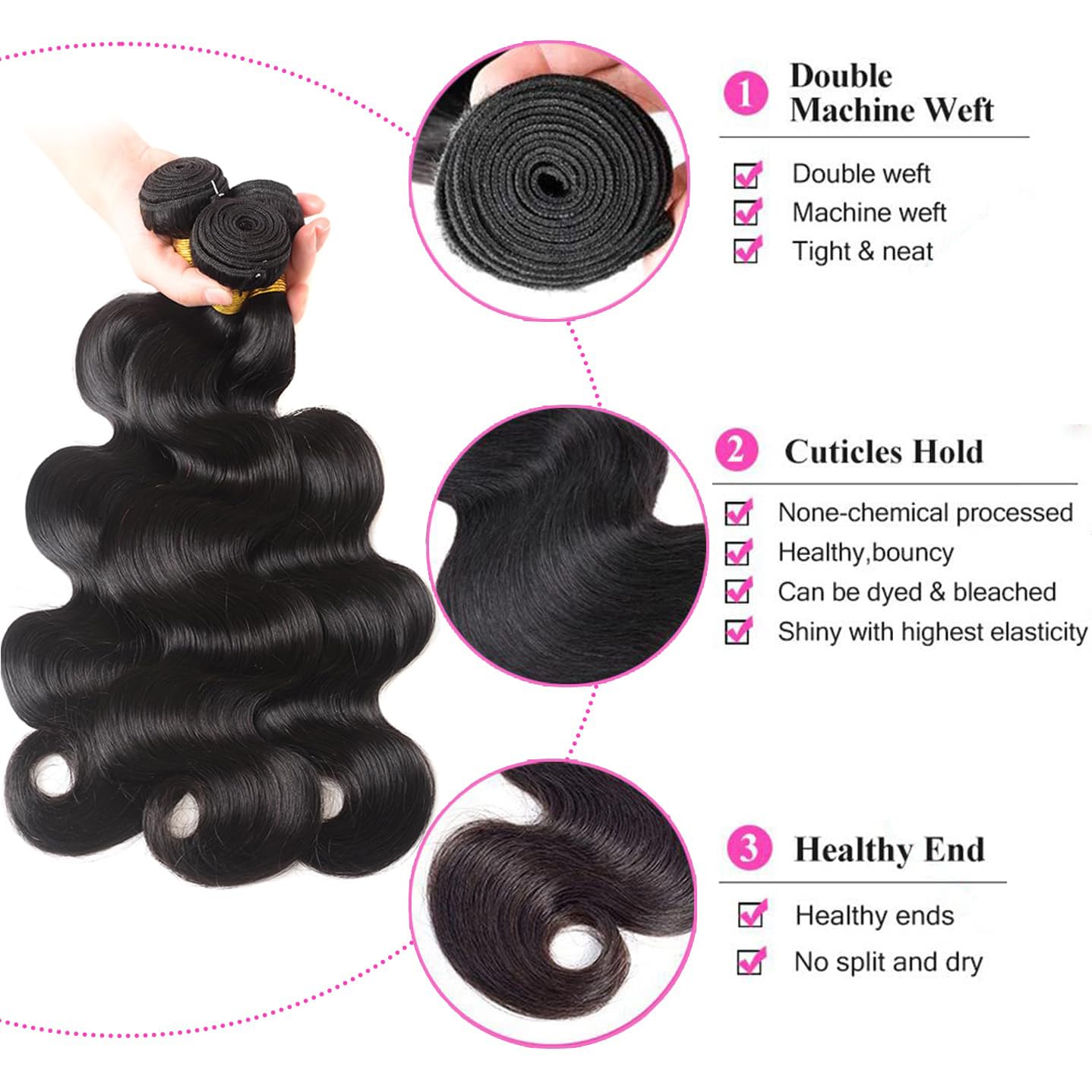 Body Wave Bundles Human Hair 18 20 22Inch Body Wave 3 Bundles Human Hair For Black Women 12A Grade 100% Unprocessed Brazilian Vi