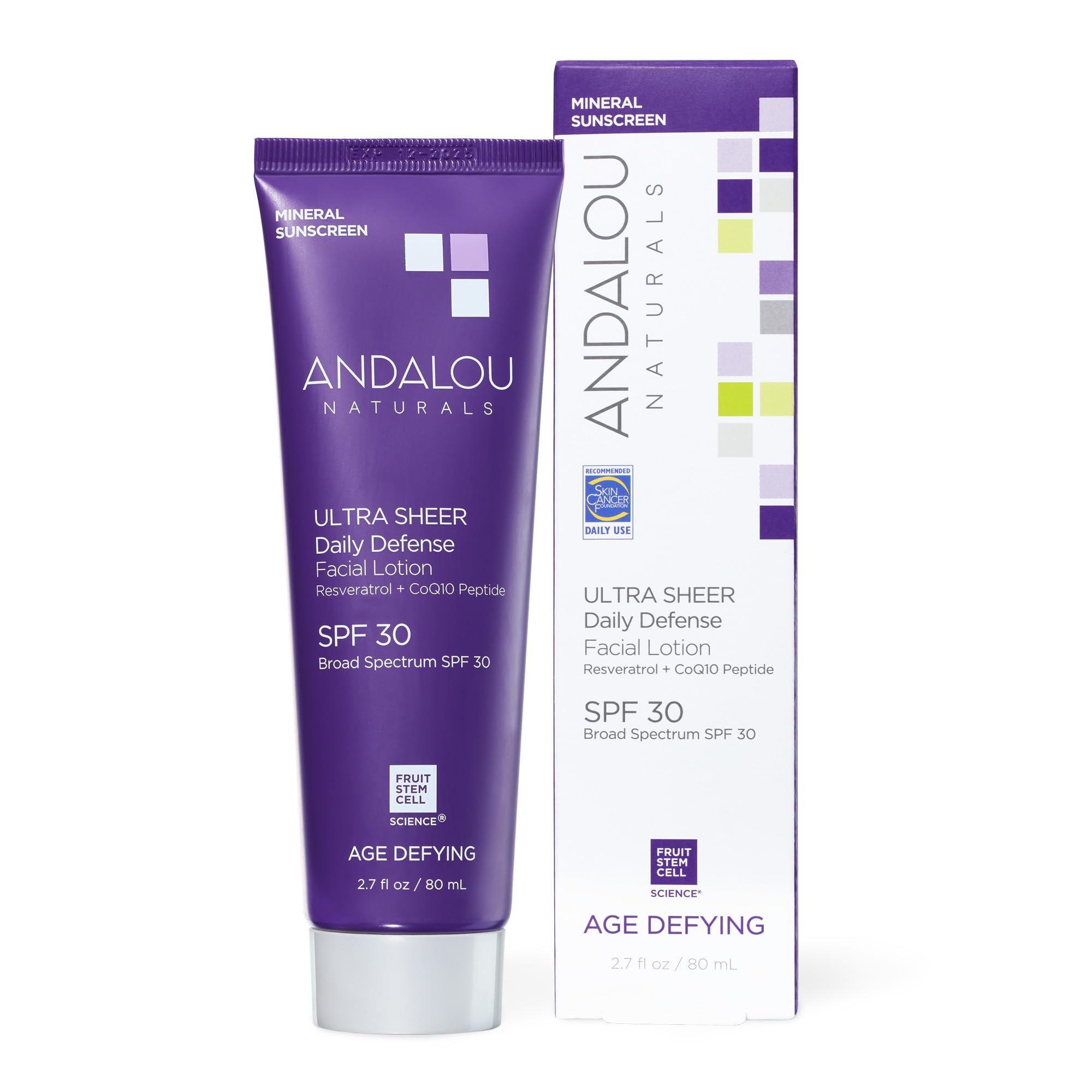 Andalou Naturals Age Defying Face Sunscreen, Spf 30 Zinc Oxide Mineral Sunscreen, Ultra Sheer Daily Defense Face Lotion, Helps H