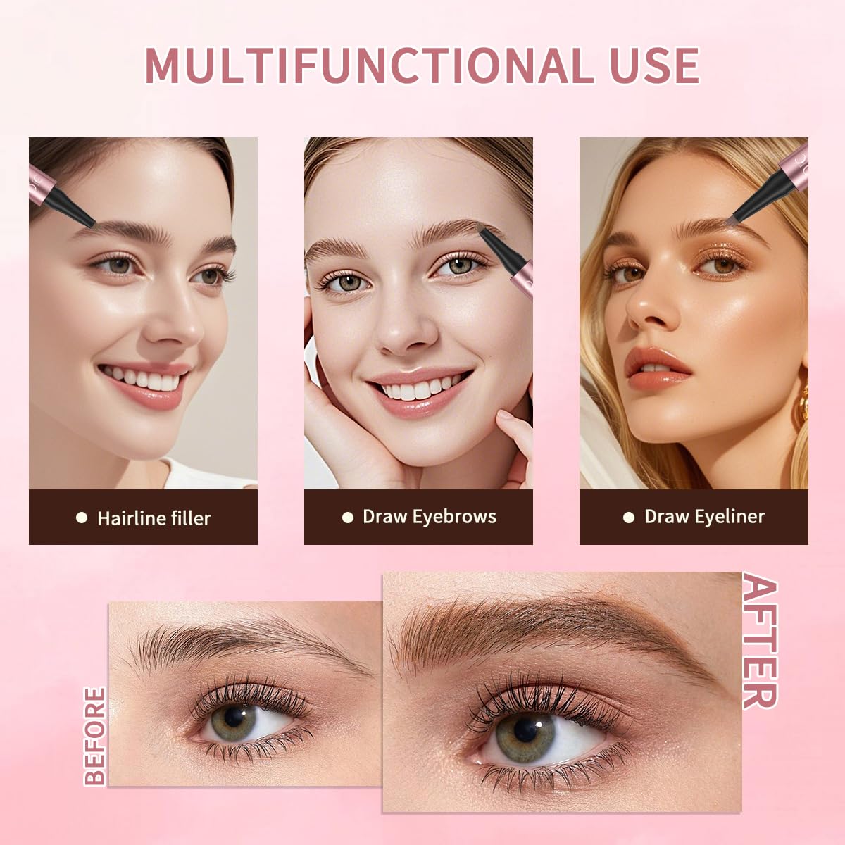 Microblading Eyebrow Pen,Qic Eyebrow 4 Tip Brow Pencil,Long-Lasting Natural Eyebrow Hair,Waterproof Magic Eyebrow Pencil Eyebrow