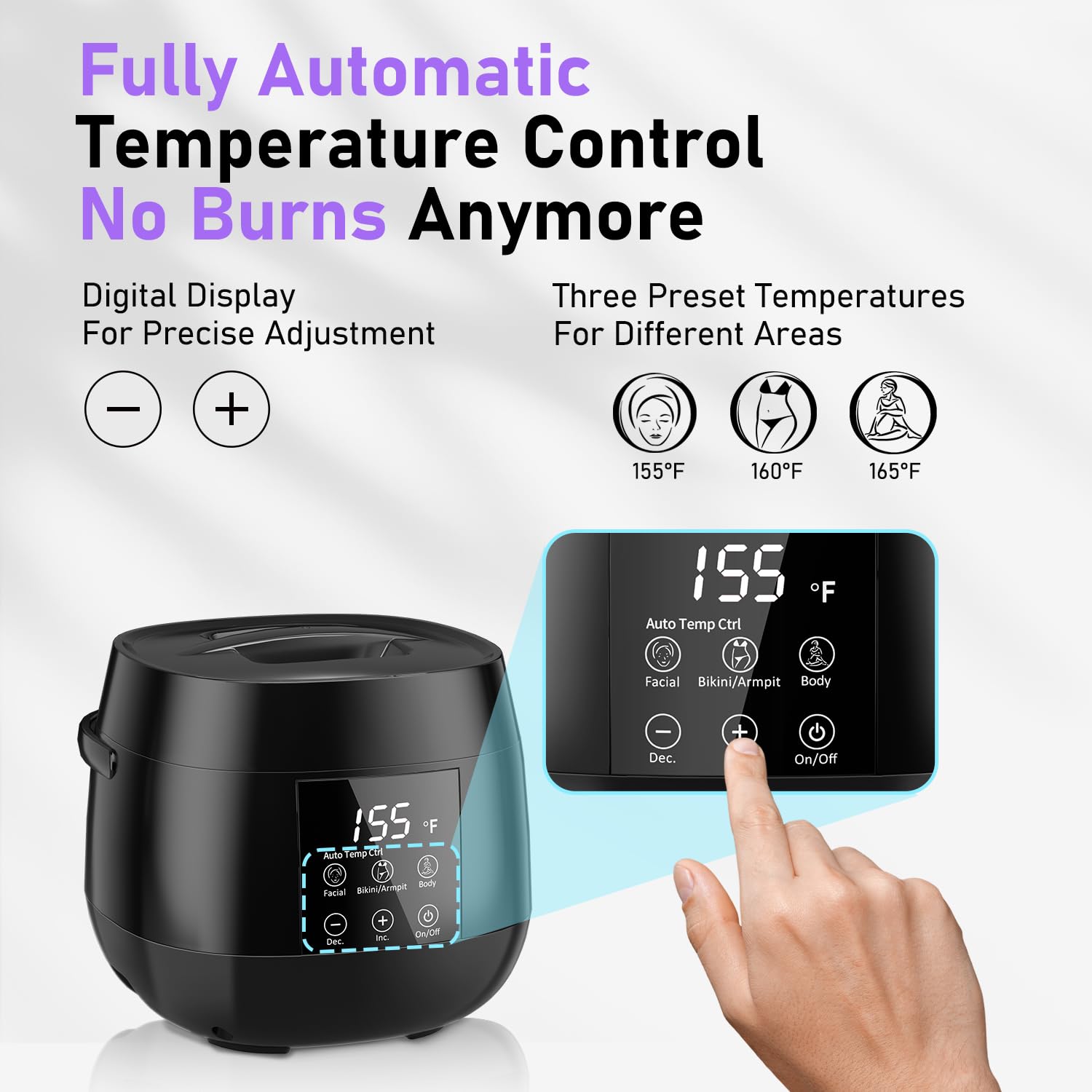 Smart Digital Wax Machine with Auto Temperature Control for Safe Hair Removal - Suitable for Brazilian, Bikini, Facial, Eyebrow,
