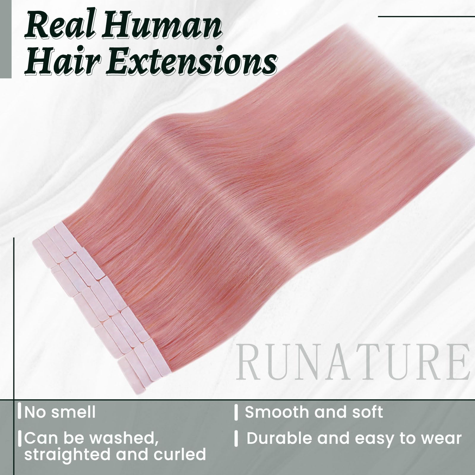 Light Pink 16 Inch Tape In Human Hair Extensions For Women By Runature