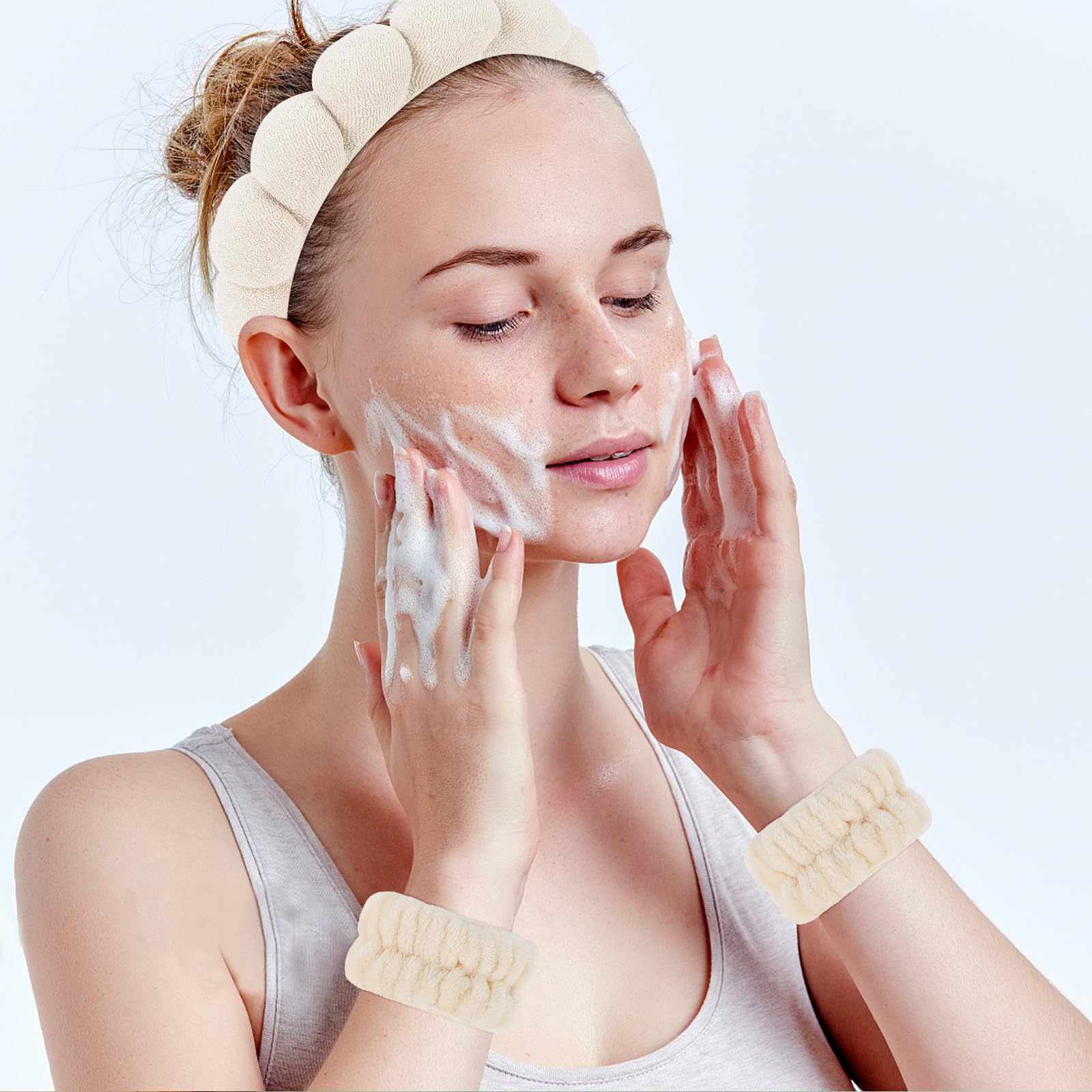 Whavel 6Pcs Terry Cloth Spa Headband And Wristband Set, Makeup Headband Puffy Sponge Headband Face Wash Headband Hair Band Wrist