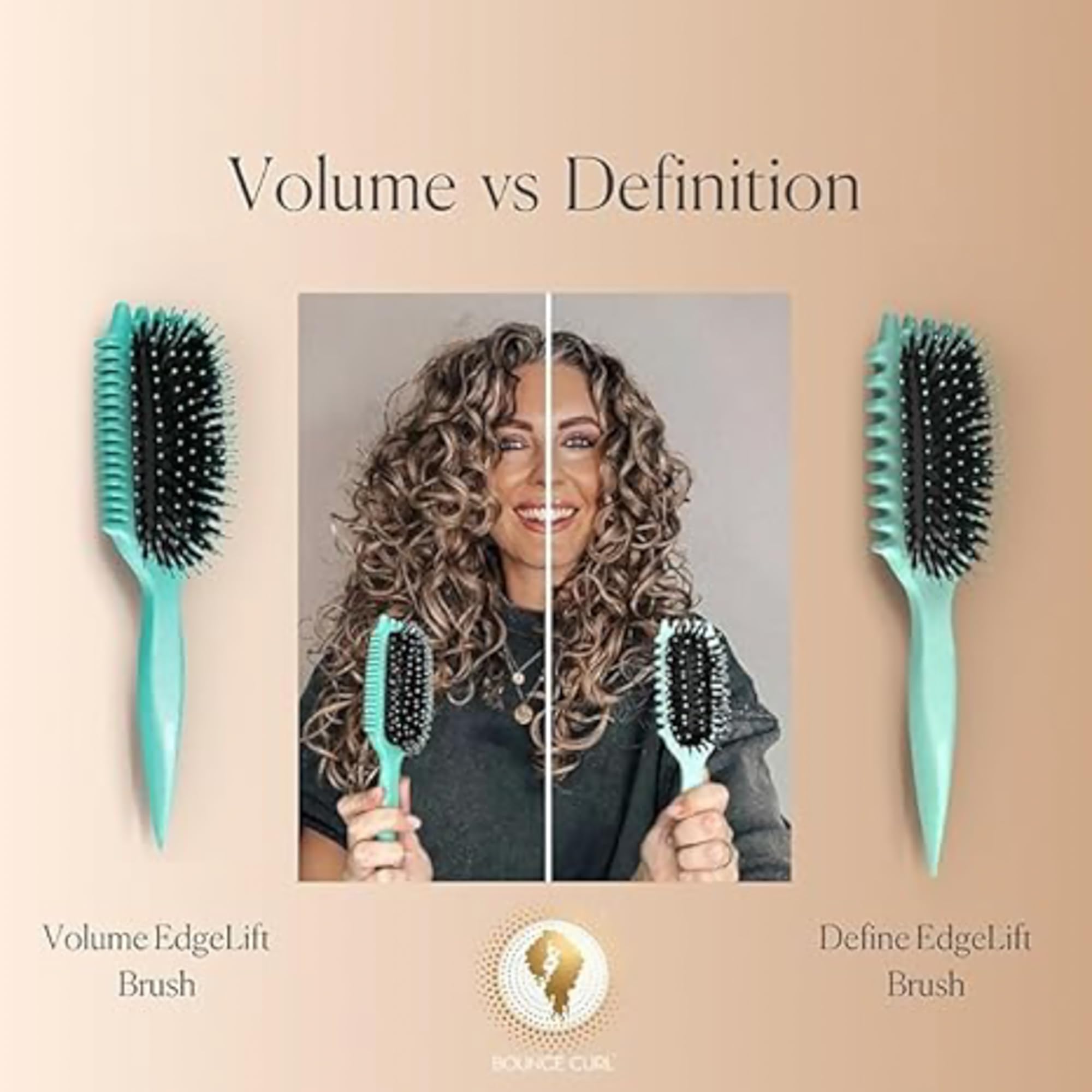 Bounce Curl Volume Edgelift Brush, 5-In-1 Tool For Volumized Waves, Curls & Coils - Purple