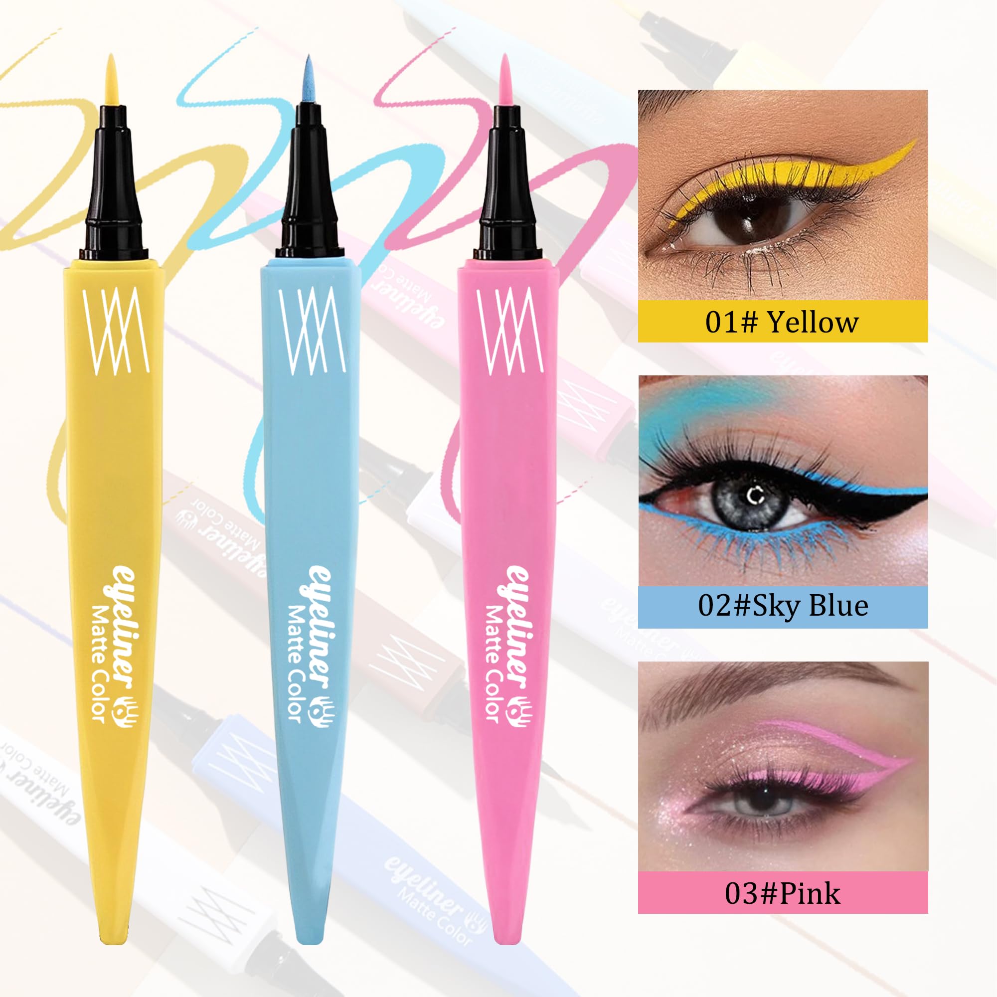 Liquid Eyeliner Pen Set,Colored Eye Liner Waterproof Smudge Proof,High-Pigmented Long-Lasting Eyeliner Pencils,Smooth Ultra Fine