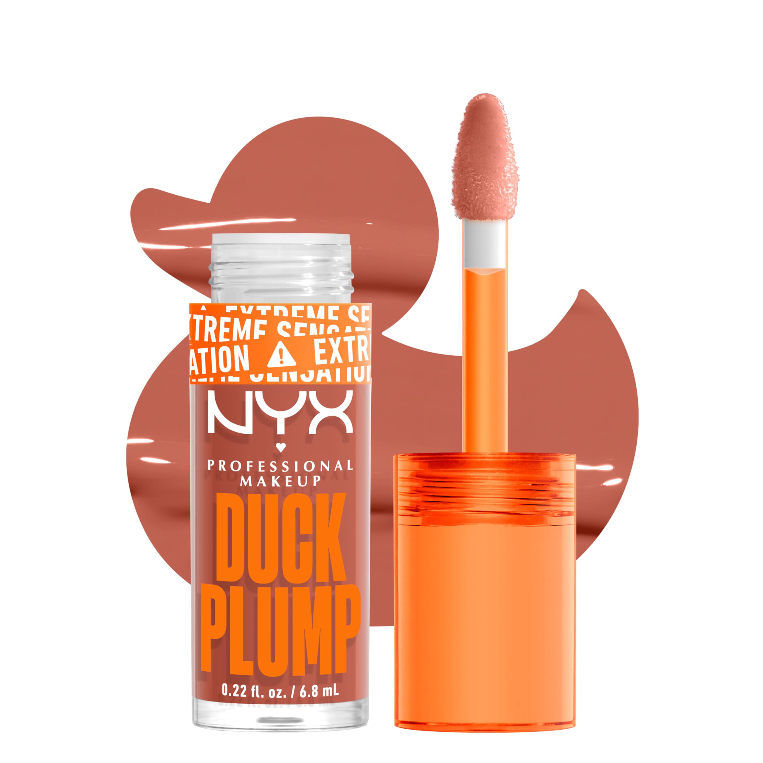 NYX PROFESSIONAL MAKEUP Duck Plump High Pigment Plumping Lip Gloss with Spicy Ginger, Vegan Lip Makeup - Apri Caught (Muted Peac