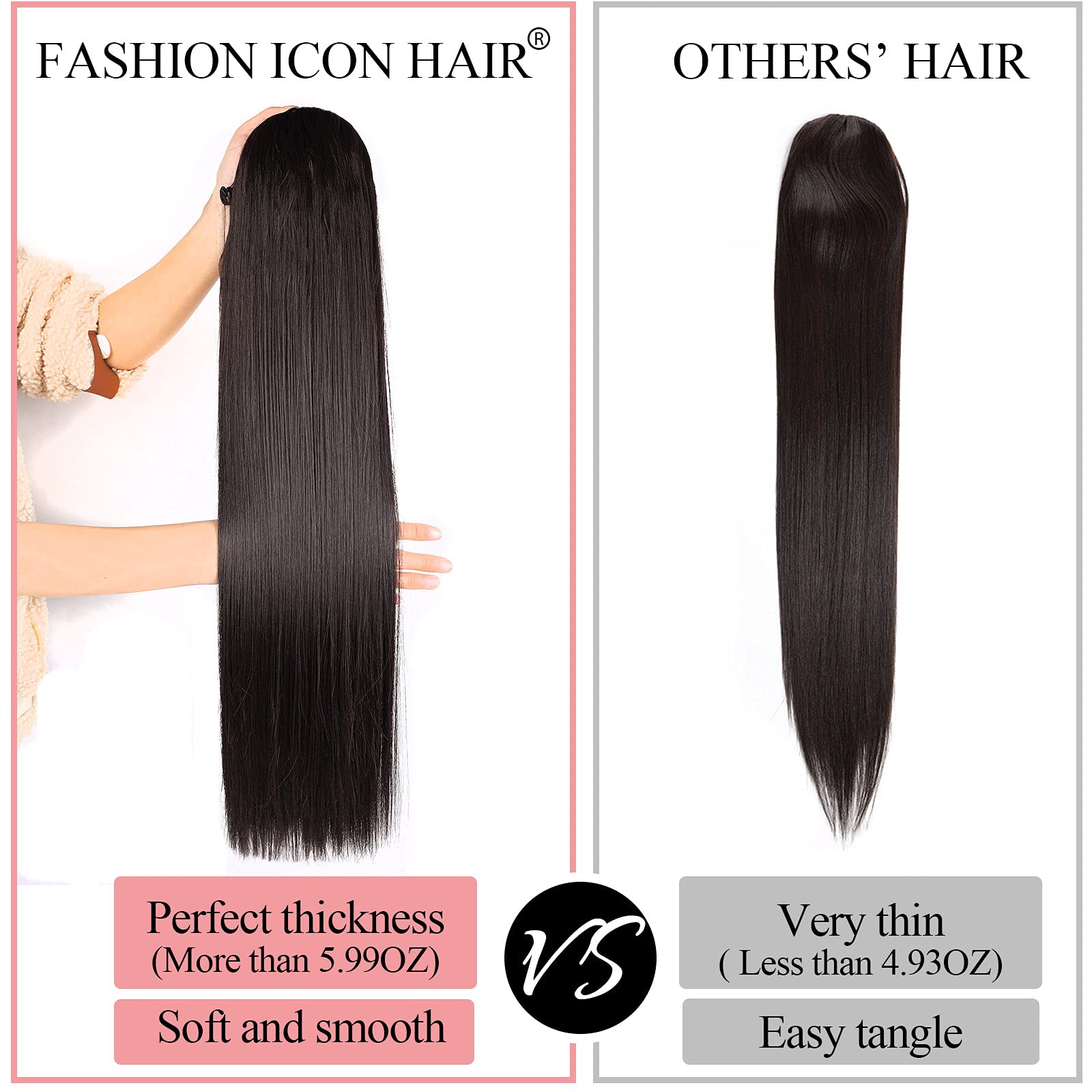 Fashion Icon Dark Brown Ponytail Extensions Straight Drawstring Ponytail Extension Long 24Inch Straight Clip In Hair Extensions