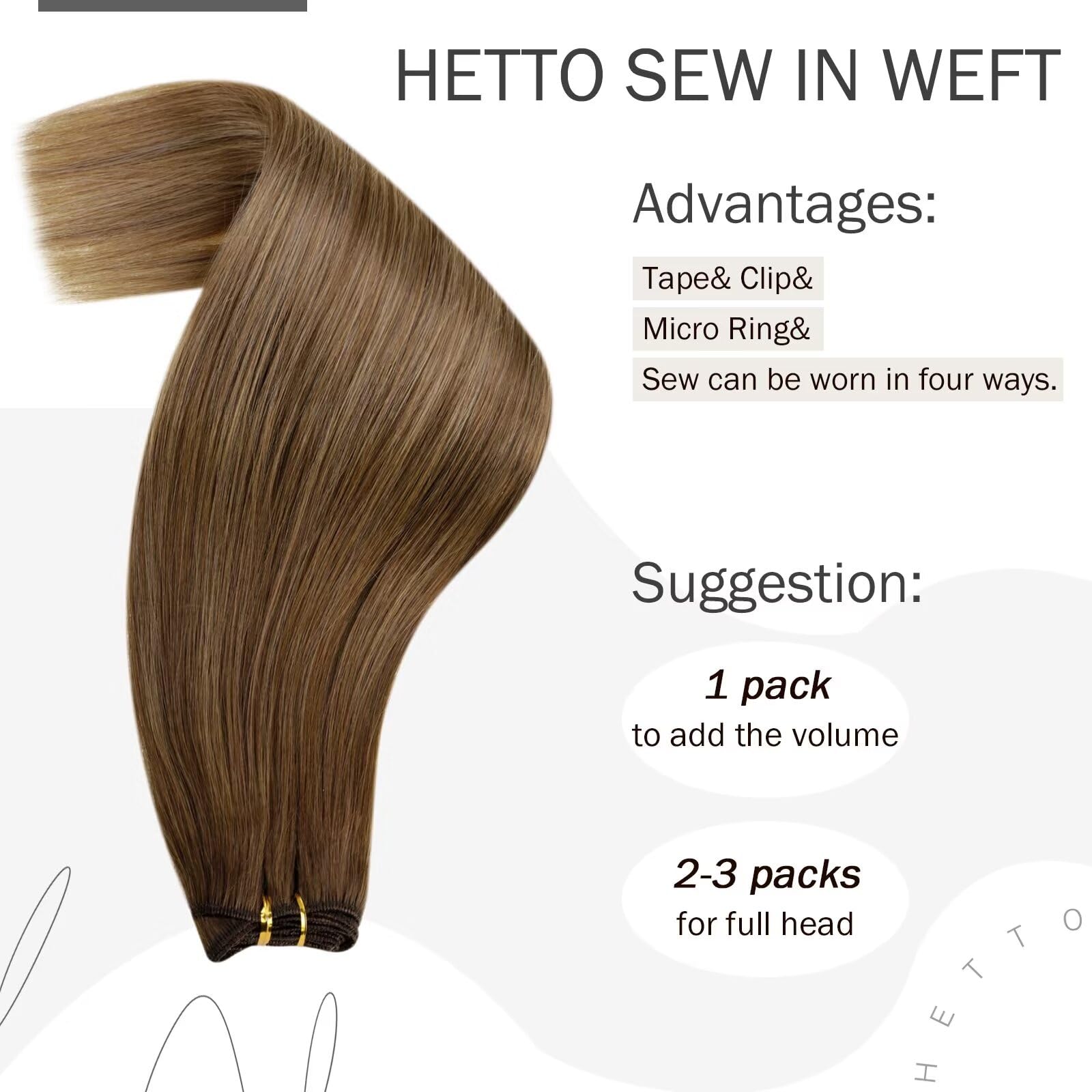 Hetto Sew In Hair Extensions Real Human Hair Weft Human Extensions Balayage Brown To Light Brown With Dark Blonde Weft Hair Exte
