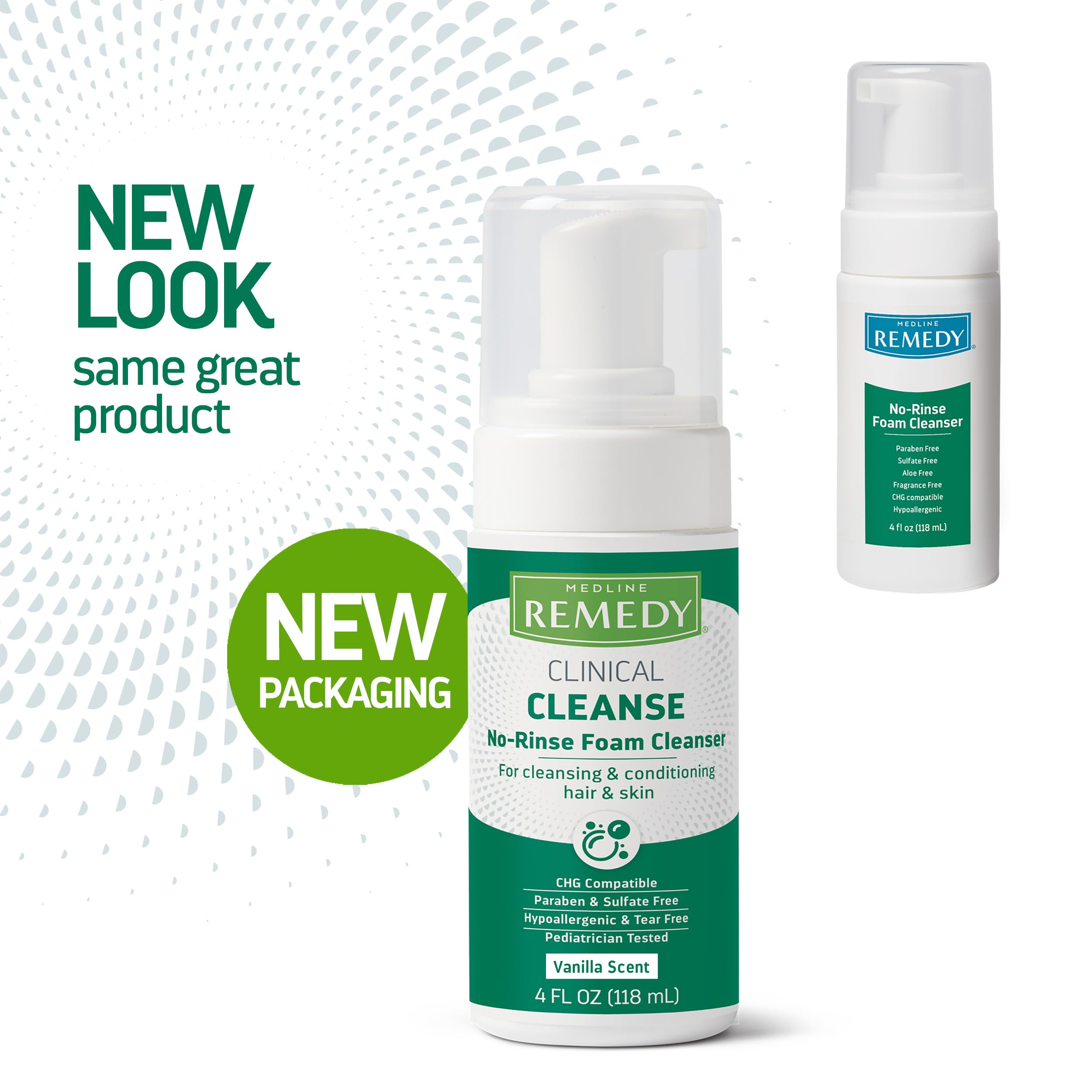 Medline Remedy Clinical No-Rinse Foam Cleanser, Vanilla Scent (4 fl oz), 24 Count, No Rinse Shampoo and Body Cleanser for Sensit