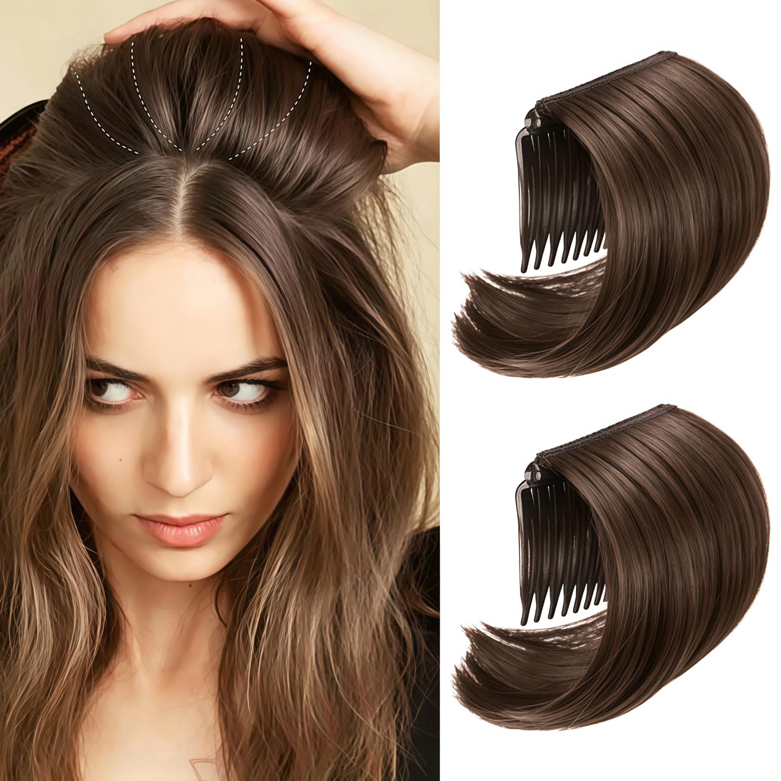 2Pcs Light Brown Hair Comb Bump It Up Volume Hair Base Insert Tool Hair Bun Invisible False Hair Clip Fluffy Styling Increased H