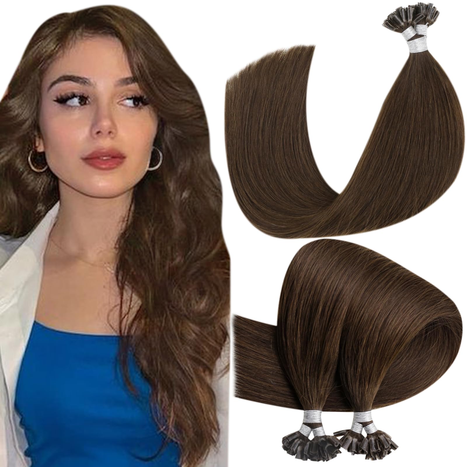 Hetto K Tip Hair Extensions Real Human Hair Brown U Tip Hair Extensions Human Hair #4 Dark Brown Remy Hair Extensions Utip Kerat