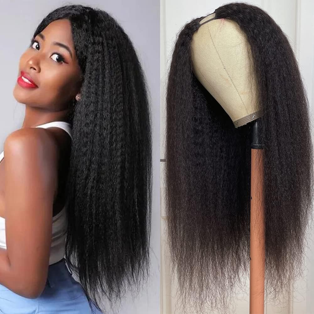 Unice Kinky Straight V Part Wigs Human Hair For Women Glueless Upgrade U Part Wigs Machine Made Clips In V Part Wig Real Scalp B