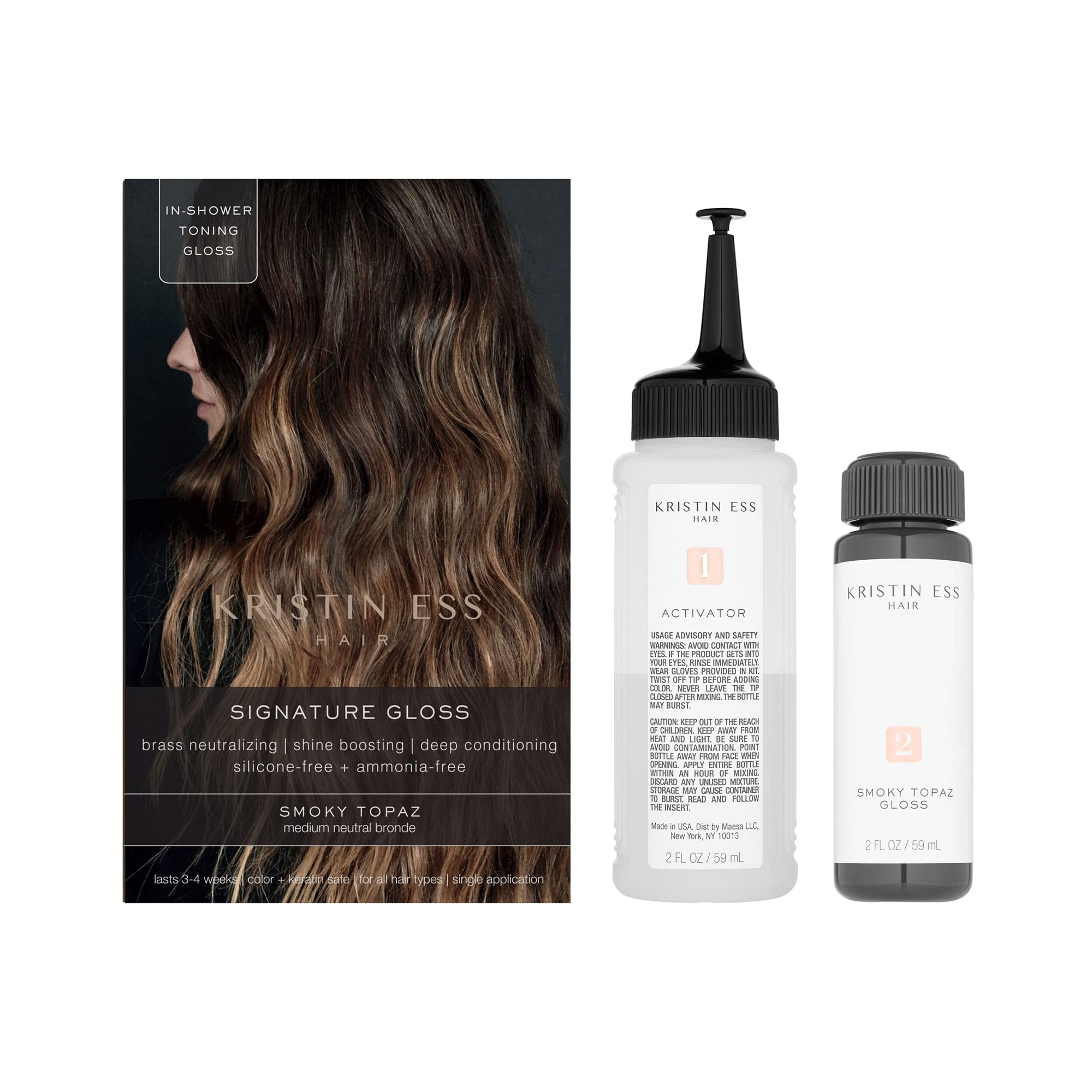 Kristin Ess Hair Gloss  Brass Neutralizing | Shine Boosting | Deep Conditioning, SiliconeFree + AmmoniaFree, Smoky Topaz (Med