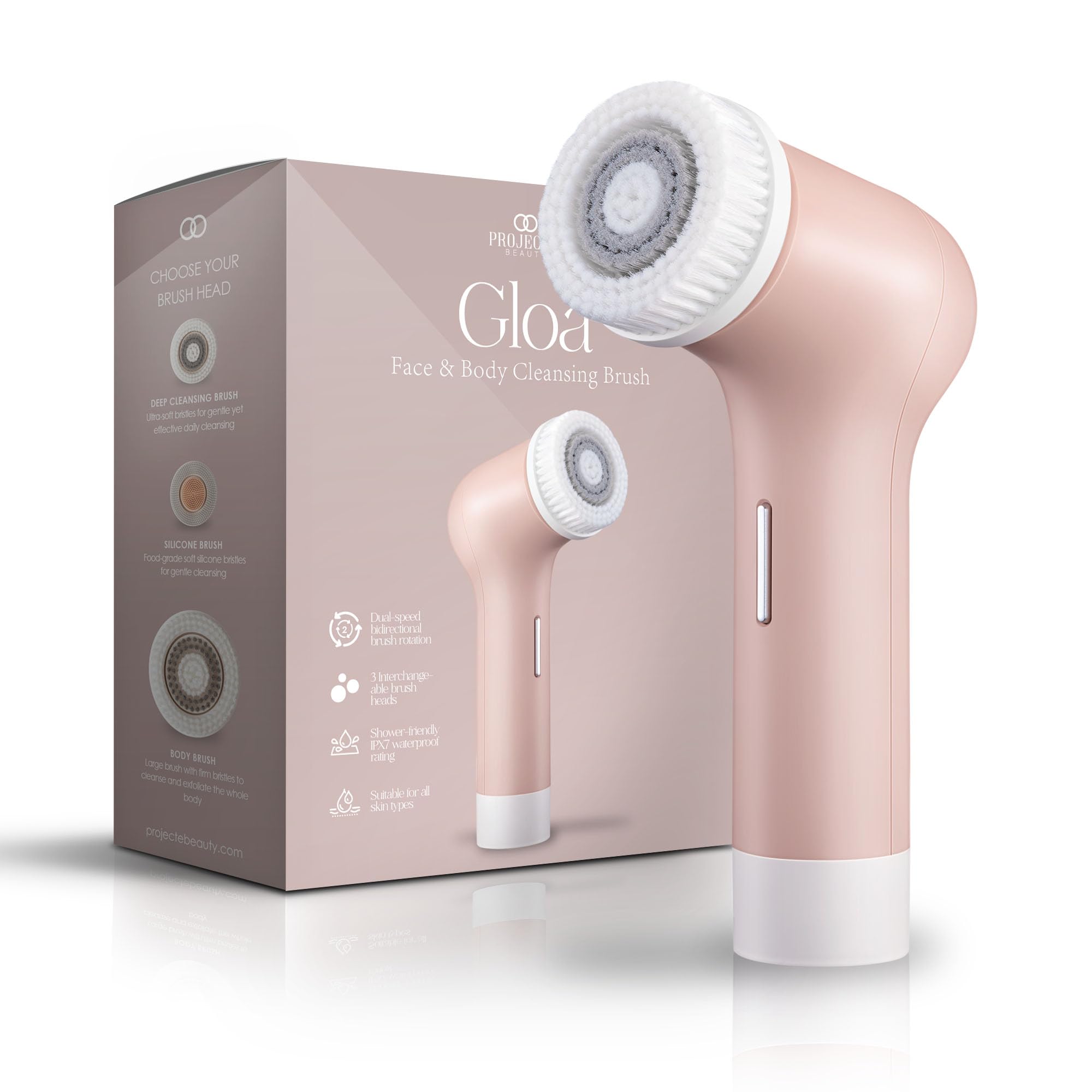 Gloa Face and Body Cleansing Brush by Project E Beauty | 3 Cleaning Brushes | Pore Cleaner | Scrub Brushes for Cleaning | Exfoli