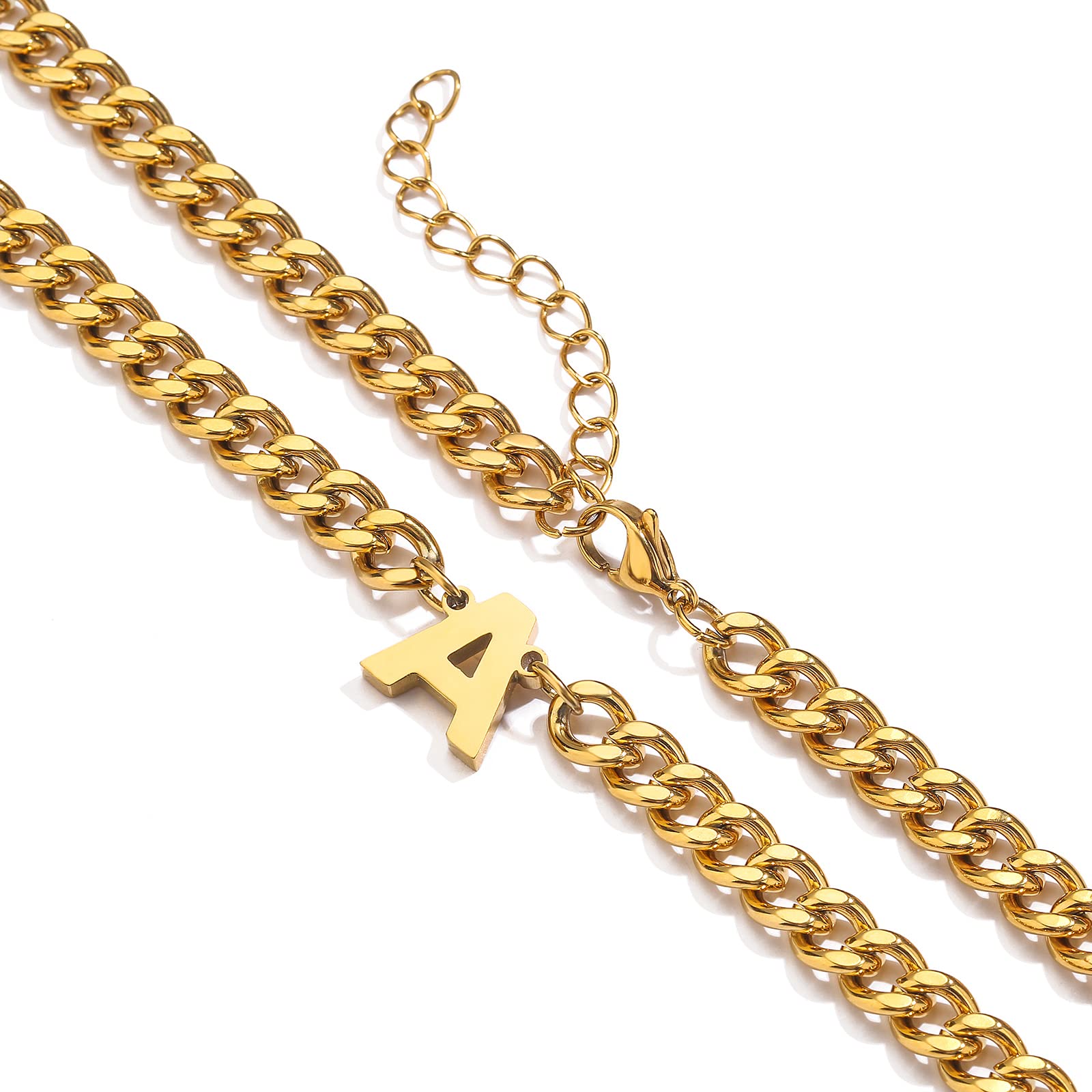 DuoDiner R Letter Necklace Initial Cuban Link Chain for Men Boys Stainless Steel Pendant Gift Gold