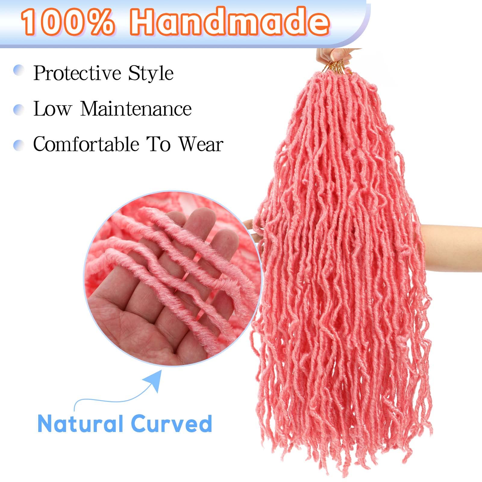 Pink Soft Locs Curly Crochet Hair 24 Inch 7Packs Faux Locs Crochet Hair For Black Women Pre Looped Crochet Faux Locs Butterfly H
