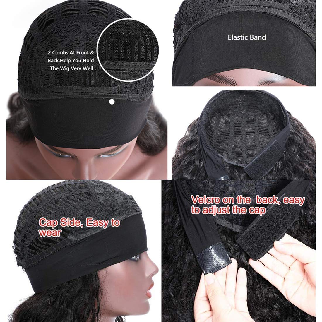 Beauty Forever Headband Human Hair Wigs Water Wave Glueless Human Hair Wigs With Pre-Attached Scarf Non Lace Front Wigs For Wome