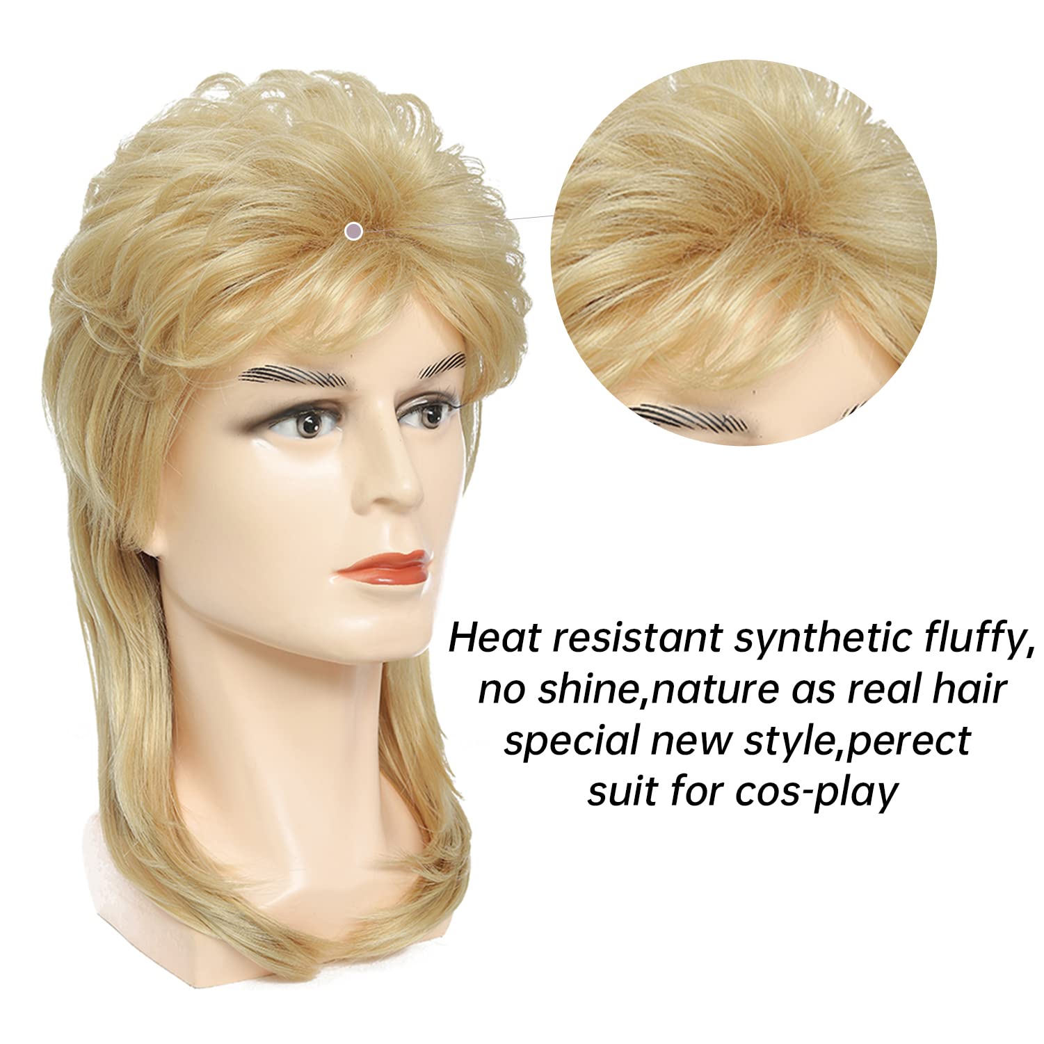 Traqur Mullet Wigs for Men Joe Dirt Emo Wig 80s 90s Costumes Fancy Party Accessory Cosplay Wig Halloween Man x (Light Blonde)