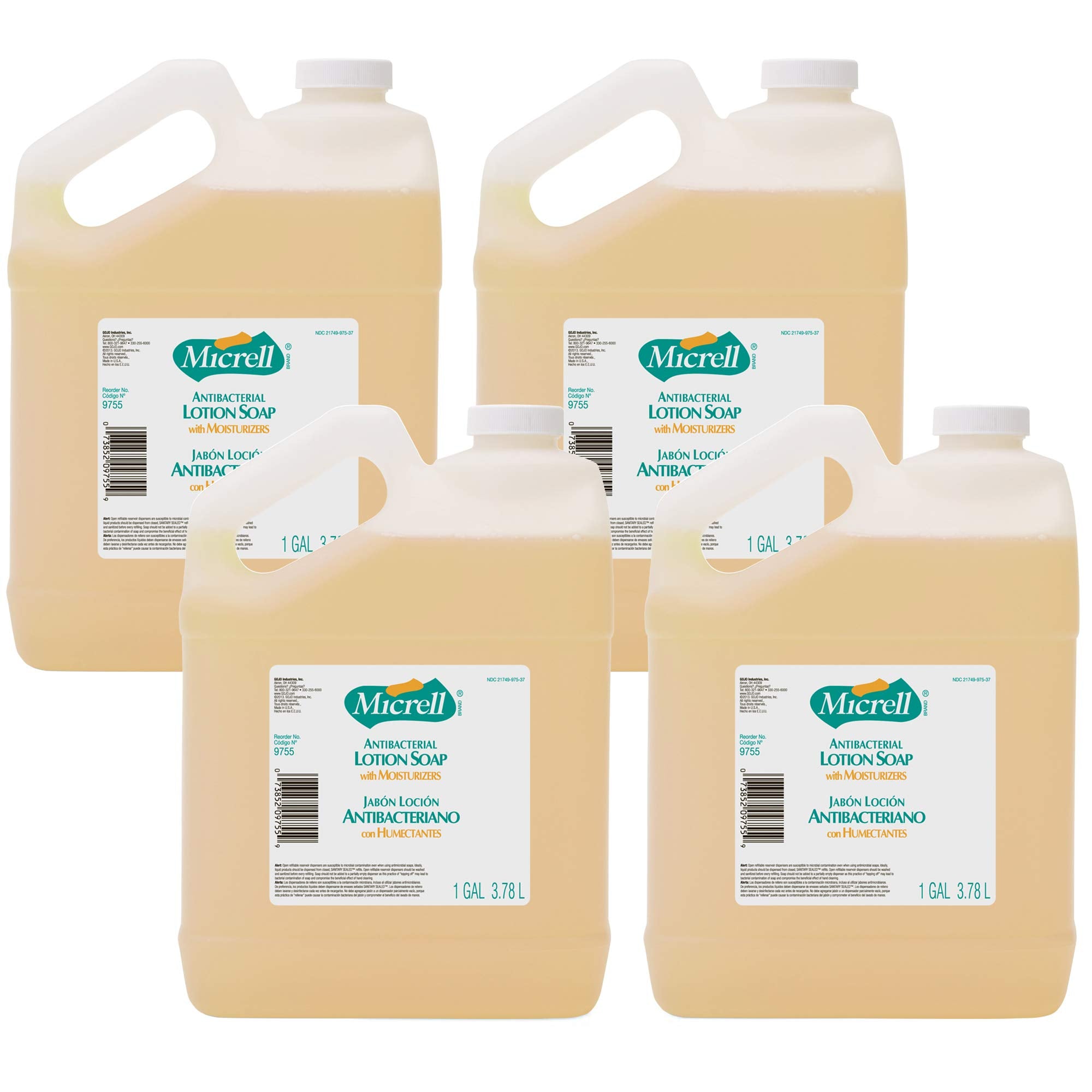 MICRELL Antibacterial Lotion Soap, Lemon Citrus Fragrance, 1 Gallon Pour Bottle (Pack of 4) - 9755-04
